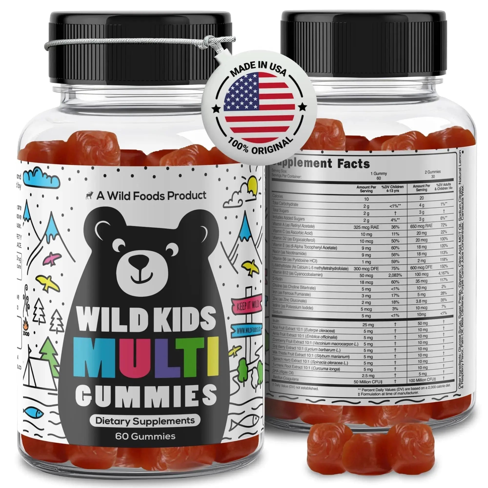 Wild Foods Kids Multivitamin Gummies – Natural Skin, Immune & Bones Support with Kids Vitamins A, C, D, E, B12, Iron & DHA Wild Foods Au supplements