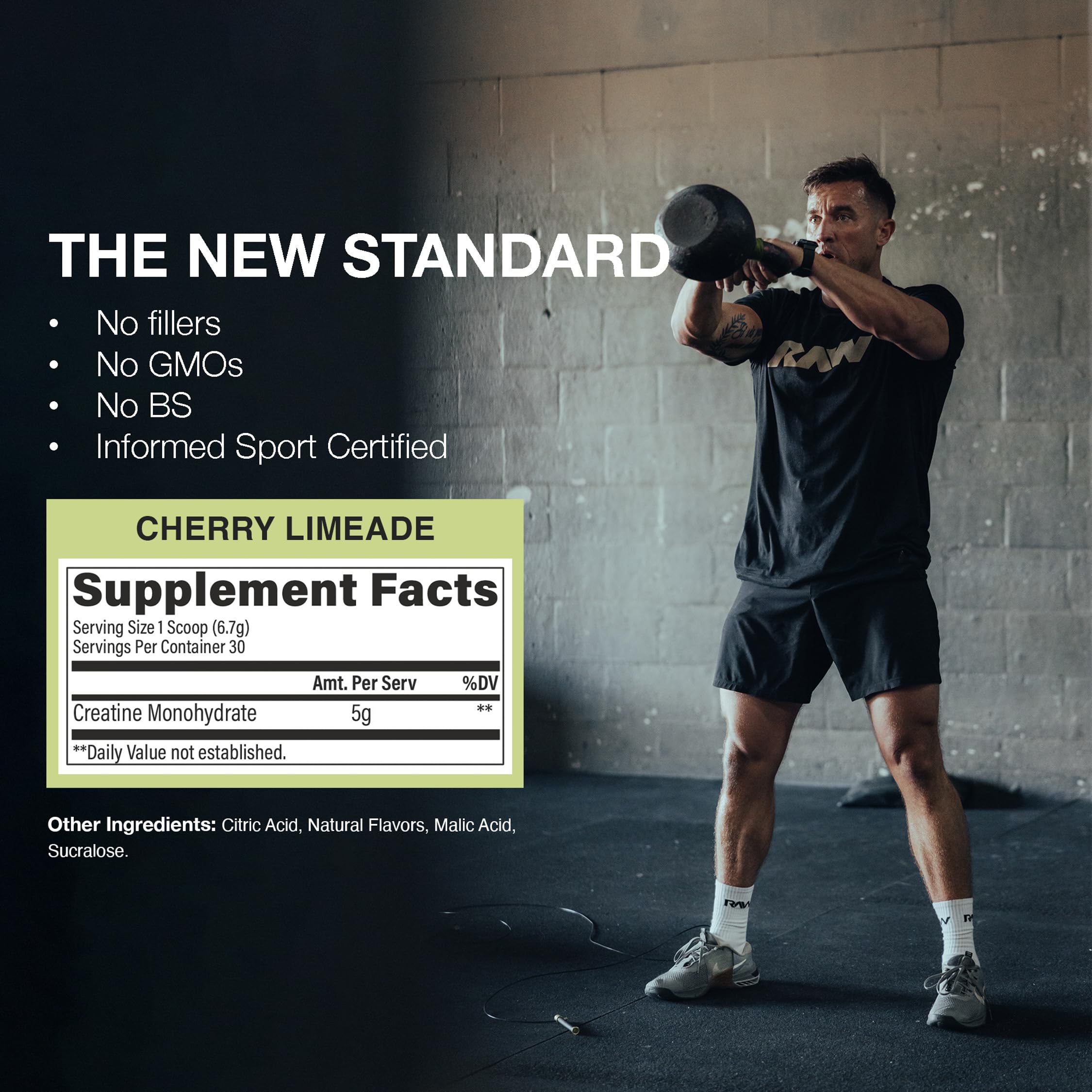 RAW Nutrition Creatine Monohydrate Powder, Cherry Limeade (30 Servings) - Micronized Creatine Monohydrate Supplement for Workout Performance, Build Muscle & Strength