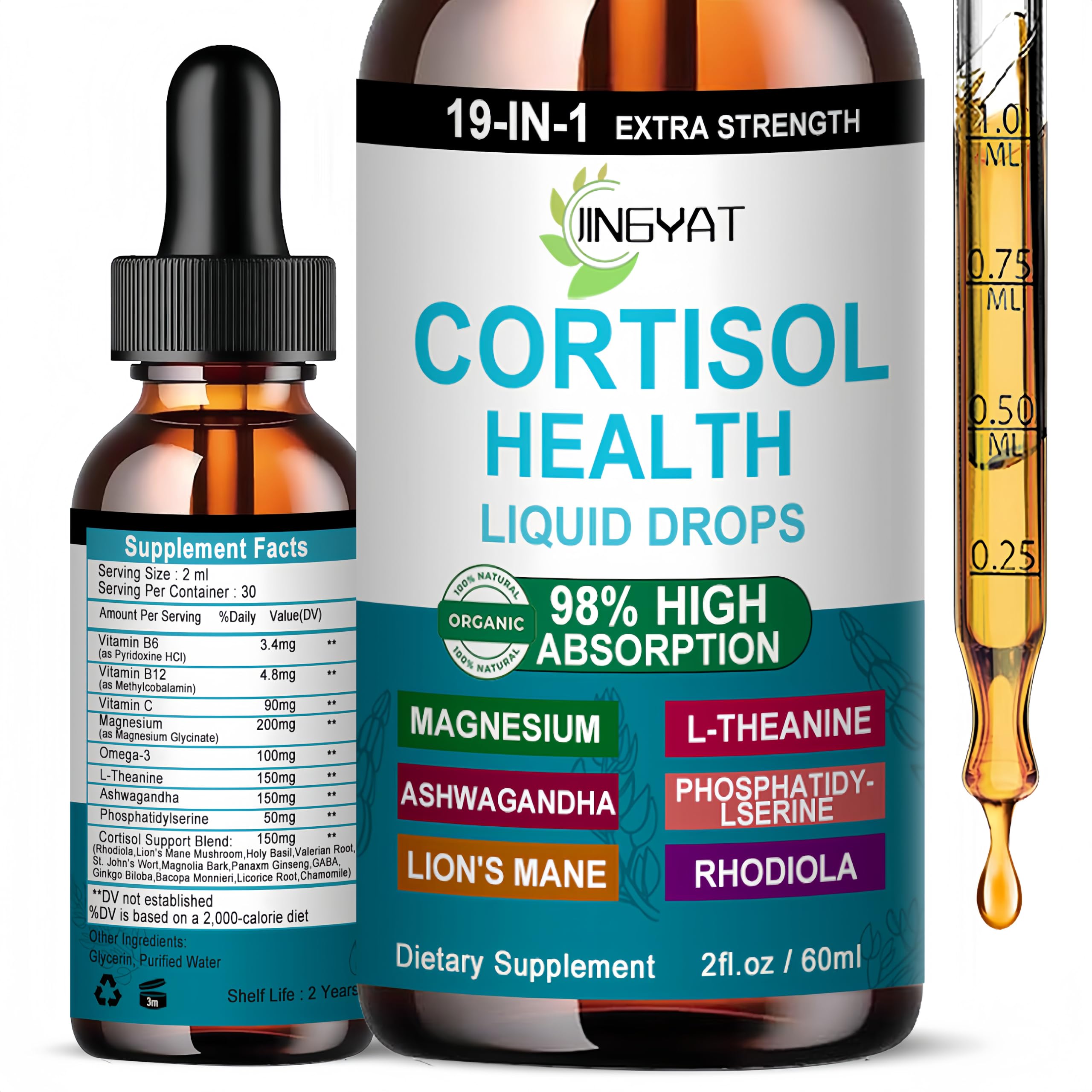 Cortisol Supplements for Women,19-in-1 Cortisol Supplement Liquid Drops w/Magnesium,L-Theanine,Ashwagandha,Omega-3, High Absorption Hormone Balanced for Women Drops - Sleep Focus Mood, Non-GMO JINGYAT Au supplements