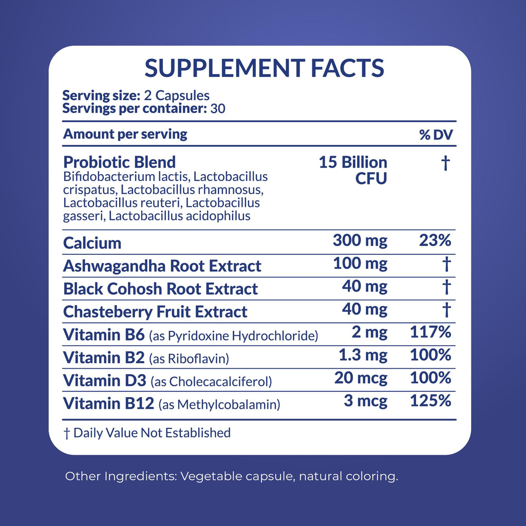 Natural Menopause Supplements for Women - Perimenopause Supplements for Hormonal Balance, Bloating & Mood Swings | Hot Flashes Menopause Relief w/Probiotics & Prebiotics, Black Cohosh & Chasteberry PharmaSupps Au supplements