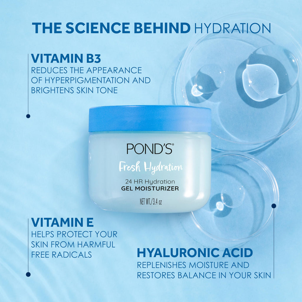 POND’S Fresh Hydration Gel Moisturizer – 24 HR Hydration with Vitamin E, Hyaluronic Acid & Vitamin B3 – Alcohol & Oil