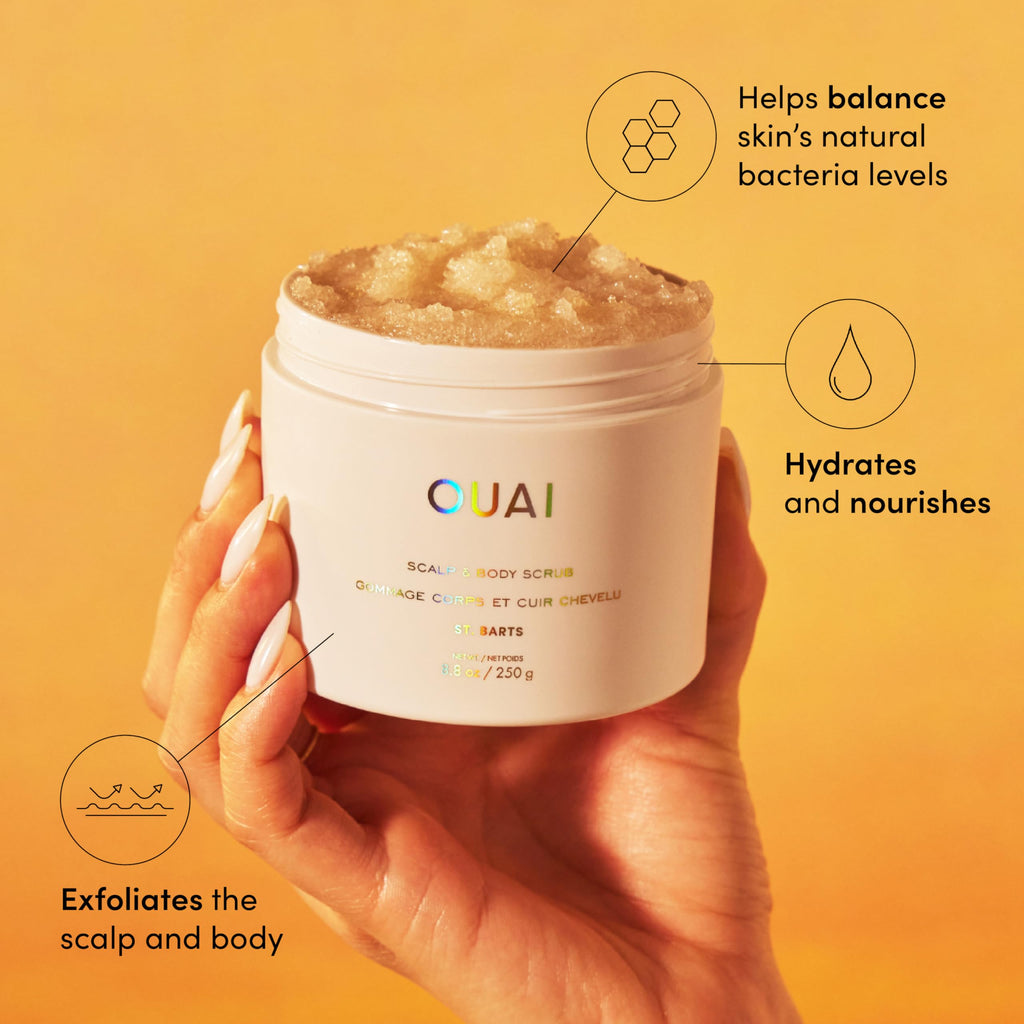OUAI Scalp & Body Scrub, St. Barts - Exfoliating Body Scrub with Sugar & Coconut Oil Blend for Smooth, Moisturized Skin - Gentle Scalp Exfoliator for Removing Product Build Up (8.8 Oz) OUAI Au supplements