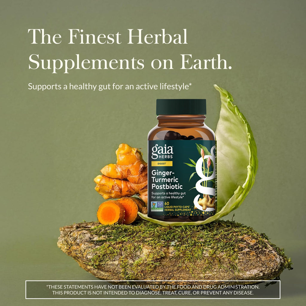 Gaia Herbs Ginger-Turmeric Postbiotic - Healthy Gut Support* - 60 Vegan Liquid Phyto-Caps (30 Servings) Gaia Herbs Au supplements