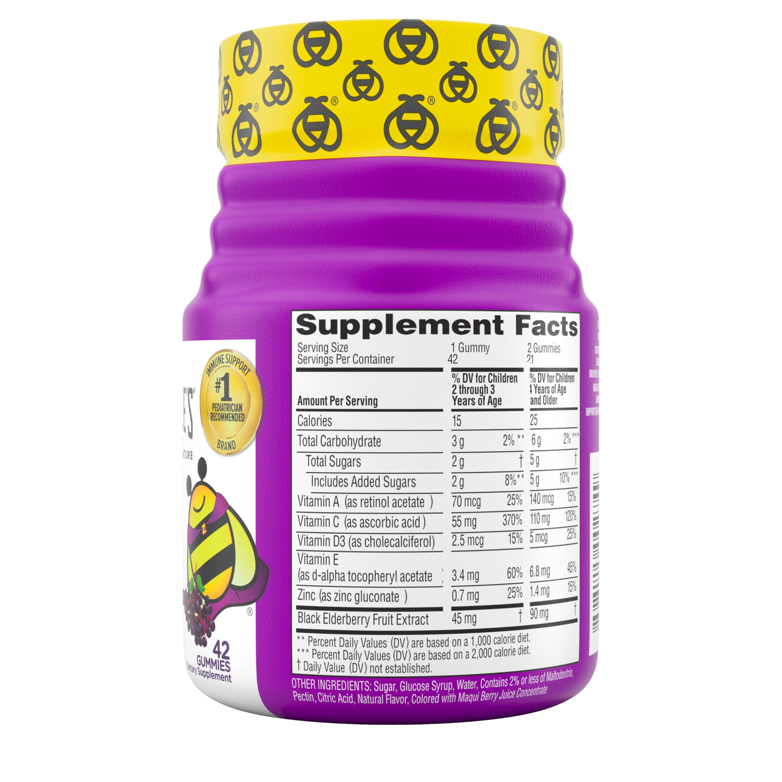 Zarbee’s Kids Elderberry Immune Support Supplement Gummies, Vitamins A C D3 E & Zinc, Elderberry Extract, Gluten & Gelatin Free
