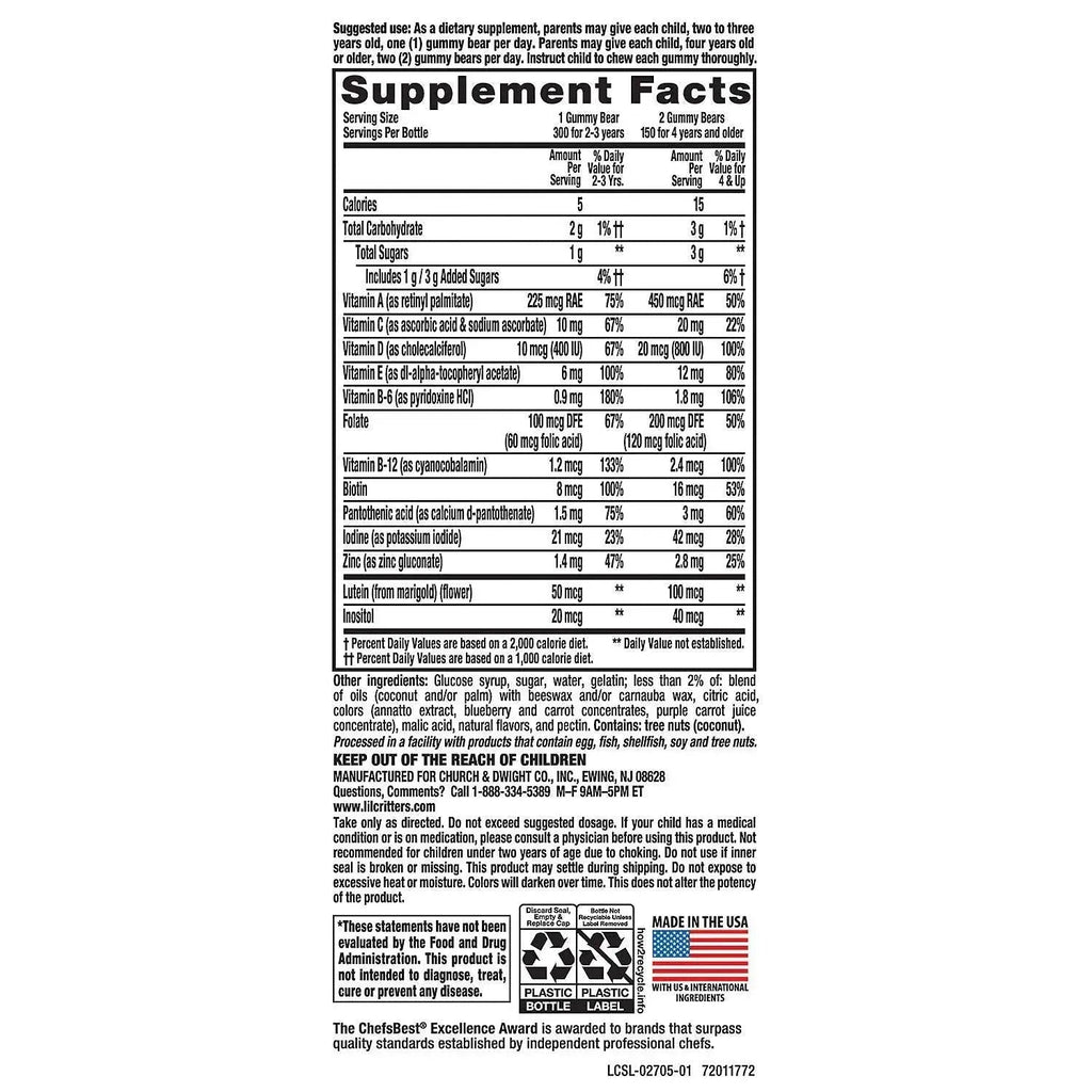Gummy Vites Children's Chewable Gummy Bear Multivitamin Dietary Supplement, 300 Count L'il Critters Gummy Vites Au supplements