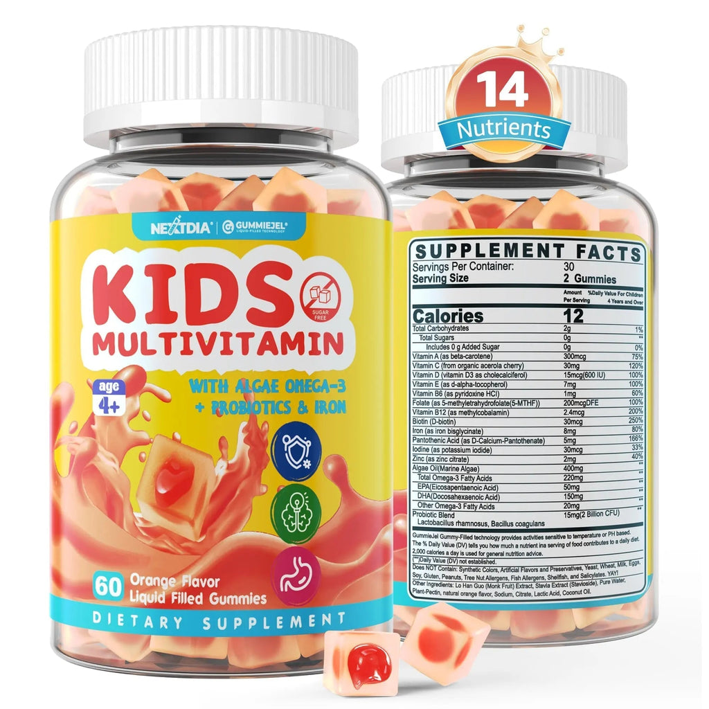 Kids Multivitamin Gummies with Iron, Sugar Free, Kids Daily Vitamins + Probiotics, Algae Omega 3 (EPA/DHA), A, C, D, Methyl B12, Folate, B6, Zinc, Biotin Nextdia Au supplements