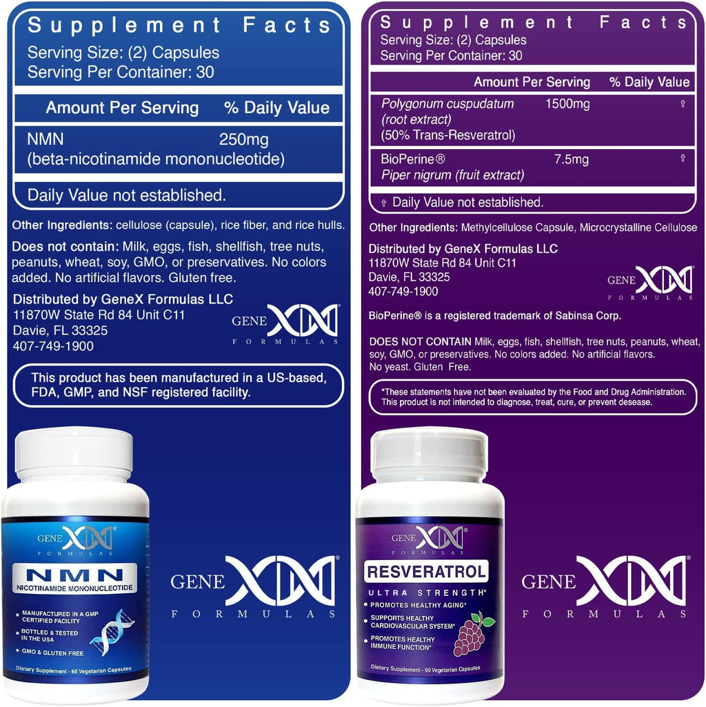 Genex Formulas NMN and Resveratrol Dynamic Duo Supplements | 250mg NAD+ Precursor and Ultra Strength 1500mg Resveratrol w/BioPerine, for Healthy Aging Support Genex Formulas Au supplements