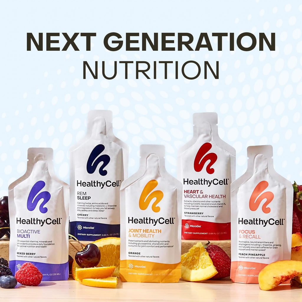 Healthycell Focus & Recall, Daily Liquid Brain Supplement for Focus & Memory - Nootropics Supplement for Concentration & Alertness with L-Theanine, Omega-3 & Taurine - 14 Gel Packs Healthycell Au supplements