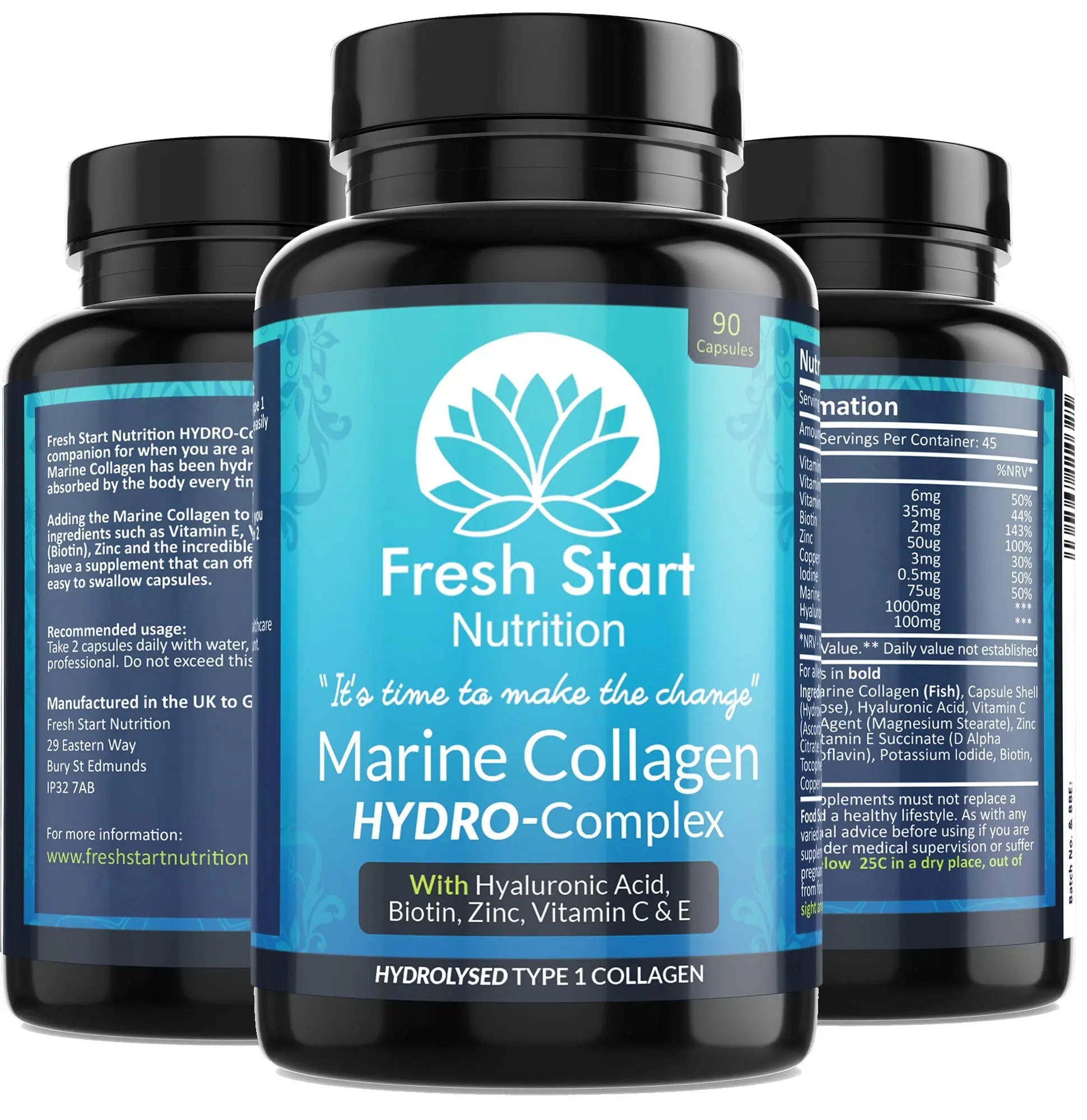 Marine Collagen Tablets 1000mg - 90 Premium Type 1 Hydrolysed Collagen Capsules with Hyaluronic Acid Fresh Start Nutrition Au supplements