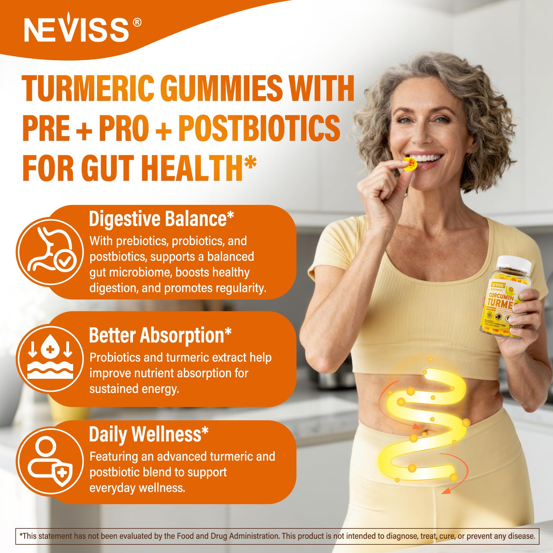 Sugar Free Turmeric Curcumin Filled Gummies 550mg for Adults, Ginger & Black Pepper | 95% Curcuminoids w/Prebiotic Probiotic & Postbiotic Blend, Support, Immune & Digestive Health, Vegan, 2Pack NEVISS Au supplements
