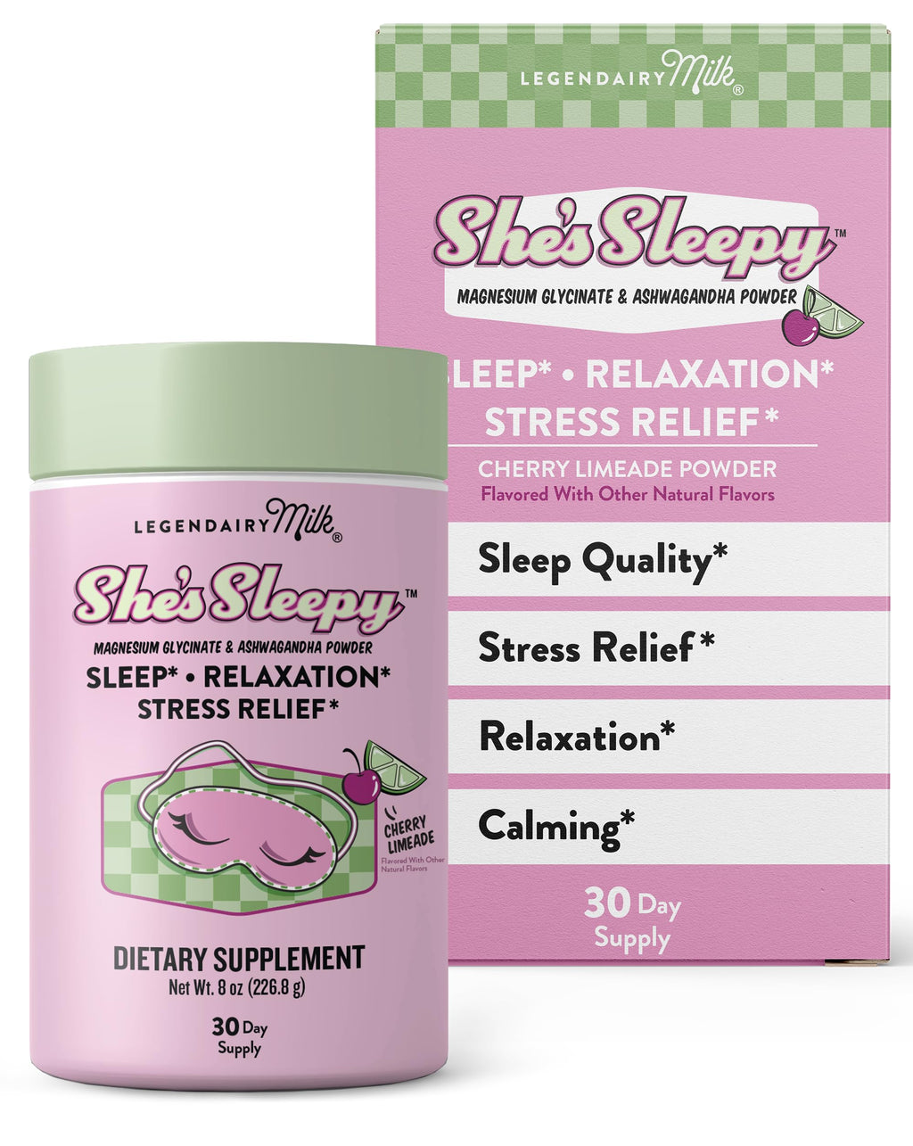 Legendairy Milk She’s Sleepy™ – Cherry Limeade – Nightly Sleep Aid, Sugar Free Drink Mix with Magnesium Glycinate & Ashwagandha