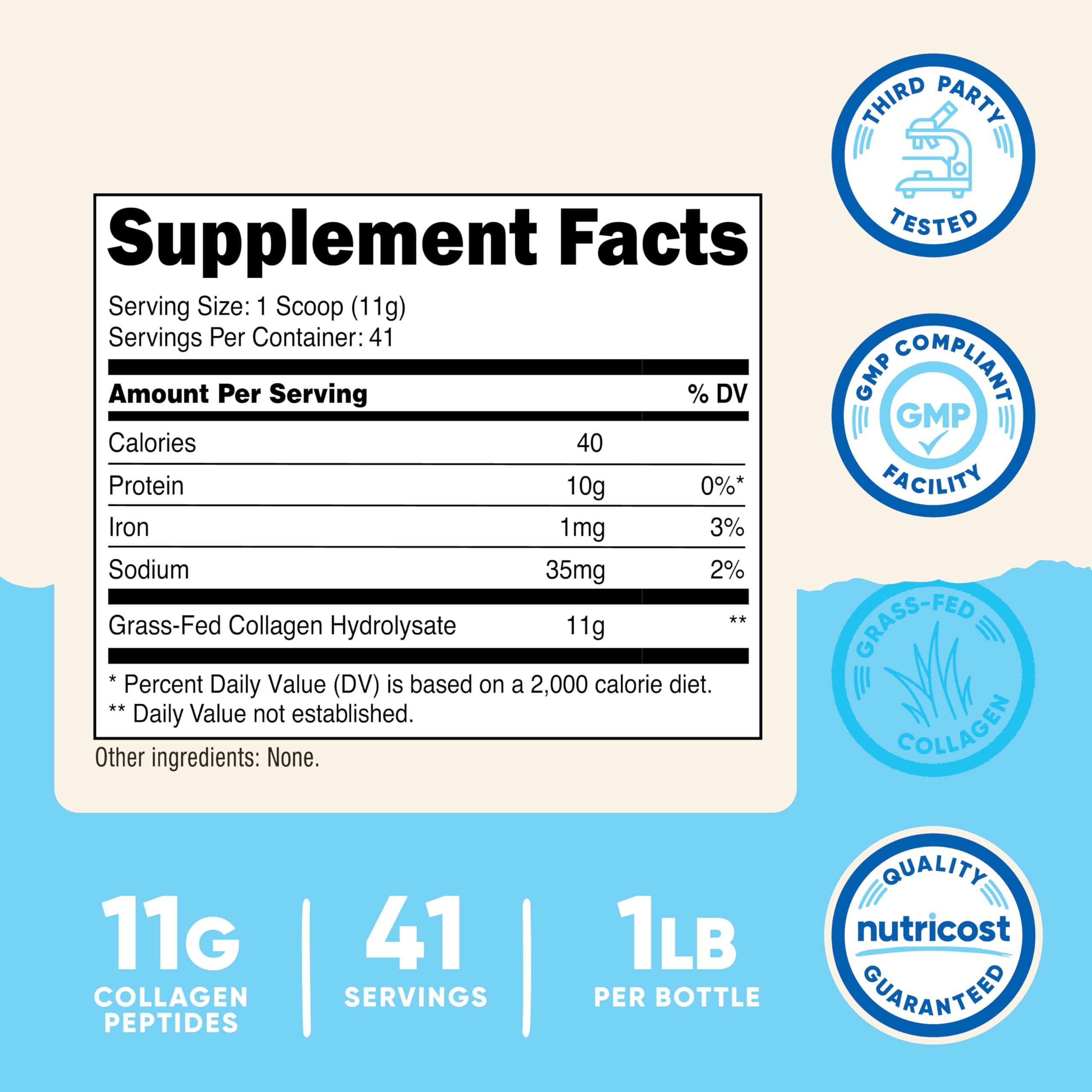 Nutricost Collagen Peptides Powder 1LB (454 G) - Grass Fed Bovine Collagen Hydrolysate (Unflavored)