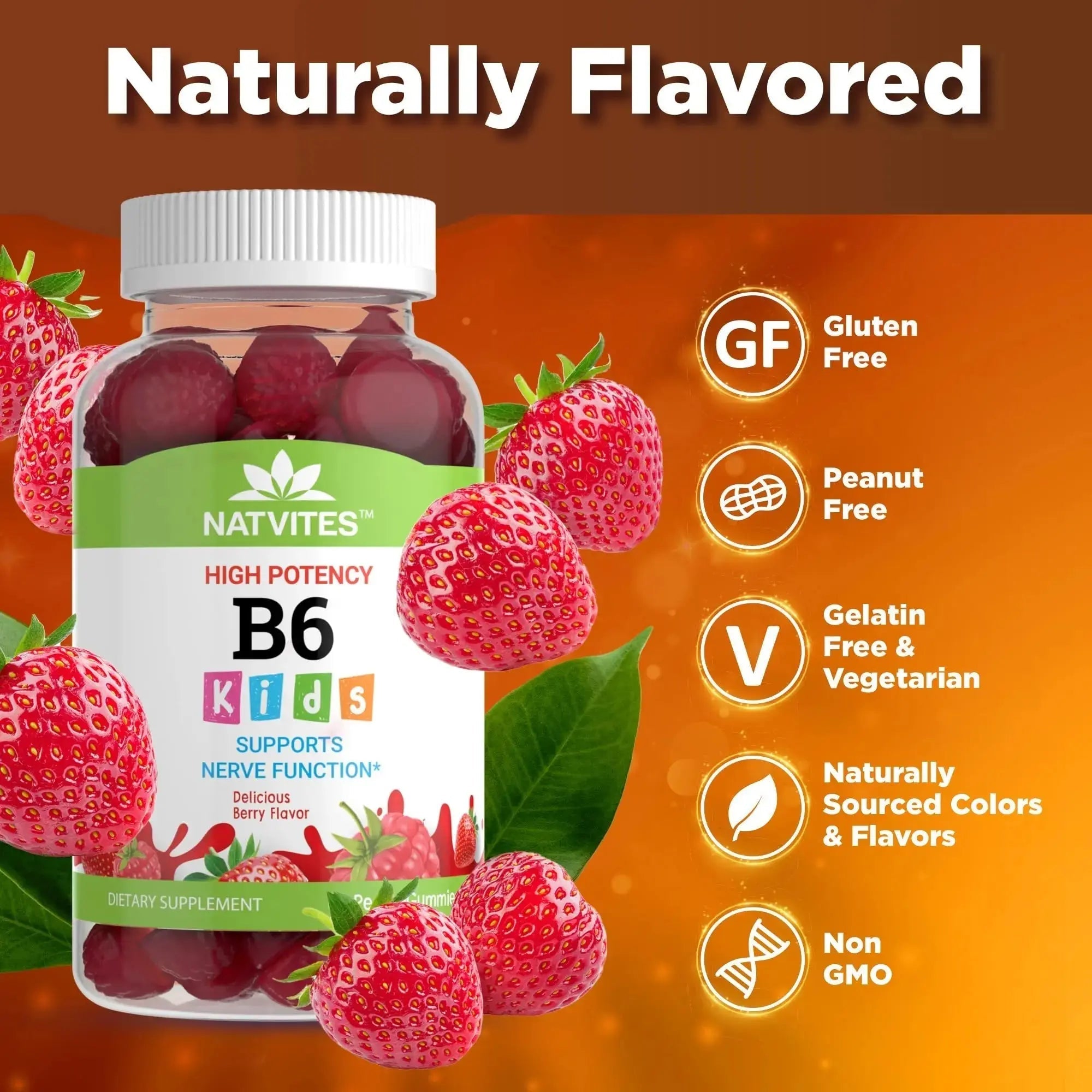 Natvites High-Potency Vitamin B6 Gummies for Kids - Delicious Berry Flavored VIT B6 Vitamins 50mg - Supports Nerve Function - Vegetarian Gluten Free Non-GMO Children's 50 mg B 6 Supplement (60 Count) Natvites Au supplements