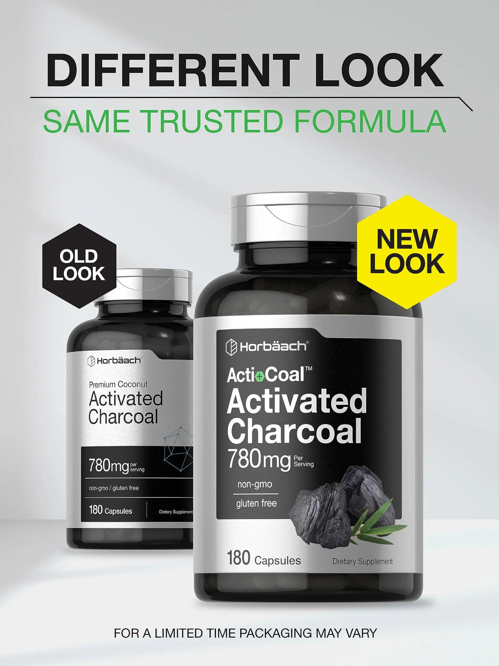 Charcoal Pills 780mg | 180 Capsules | Activated Charcoal from Coconut Shells | Non-GMO Horbäach Au supplements