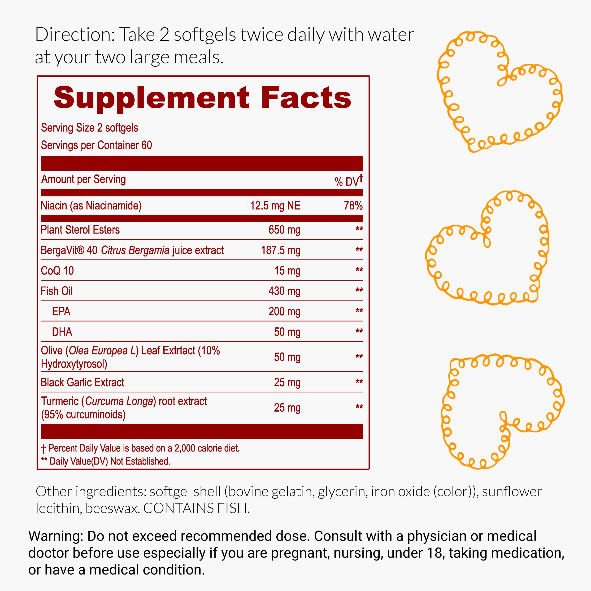 UpNourish Plant Sterols Citrus Bergamot Supplement for High Cholesterol with CoQ10, Omega 3, Olive Leaf, Turmeric Curcumin, Black Garlic and Niacin - 120 Softgels UpNourish Au supplements