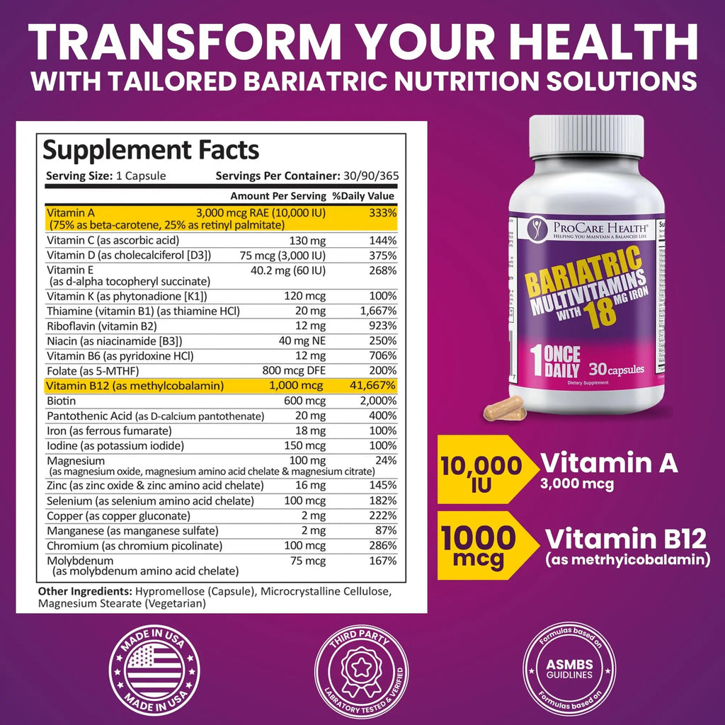 ProCare Health Bariatric Multivitamin with Iron 18mg (30 Easy to Swallow Capsules) - Post Op Bariatric Vitamins ProCare Health Au supplements