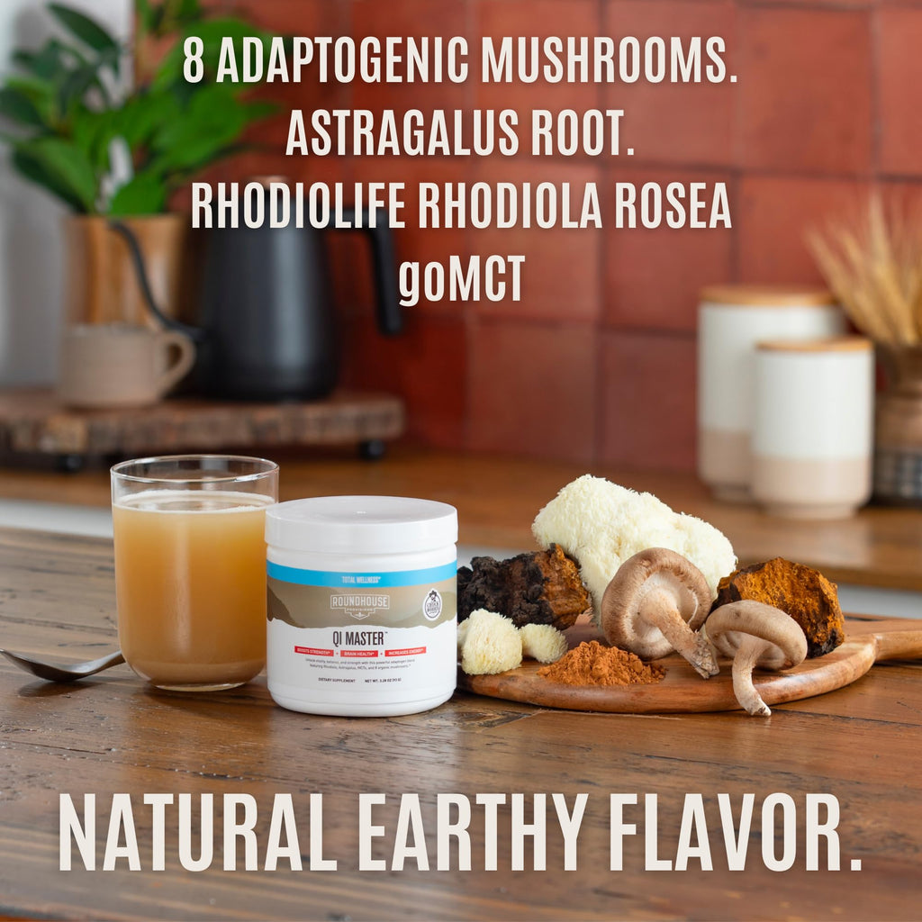 ROUNDHOUSE PROVISION Qi Master Adaptogen Blend, Earthy Mushroom Flavor with Astragalus Root, Rhodiolife Extract, MCT, 8 Organic Mushrooms (30 Scoops) by Chuck Norris ROUNDHOUSE PROVISION Au supplements