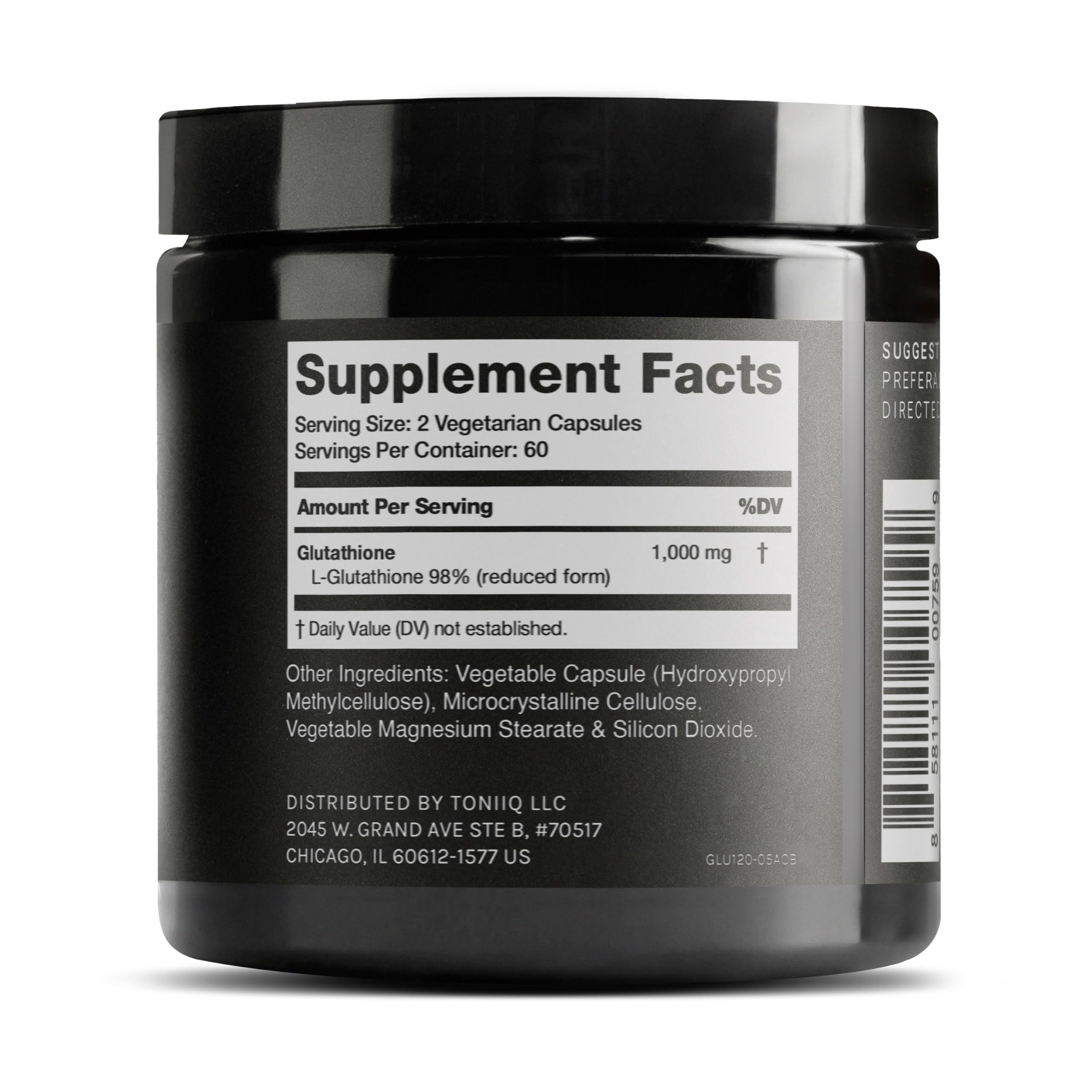Toniiq Ultra High Strength Glutathione Capsules - 1000mg Concentrated Formula - 98%+ Highly Purified and Bioavailable - Non-GMO Fermentation - 120 Capsules Reduced Glutathione Supplement Toniiq Au supplements