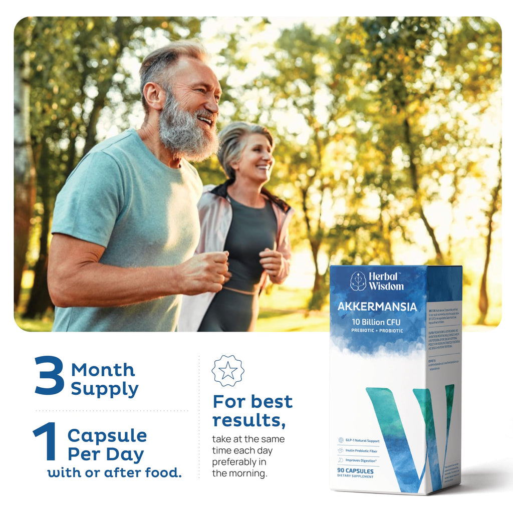 Herbal Wisdom Akkermansia Probiotic 10 Billion CFU - Advanced Support, Probiotic+Prebiotic | for Gut & Metabolism Support - No Bloating | with Inulin & Triphala