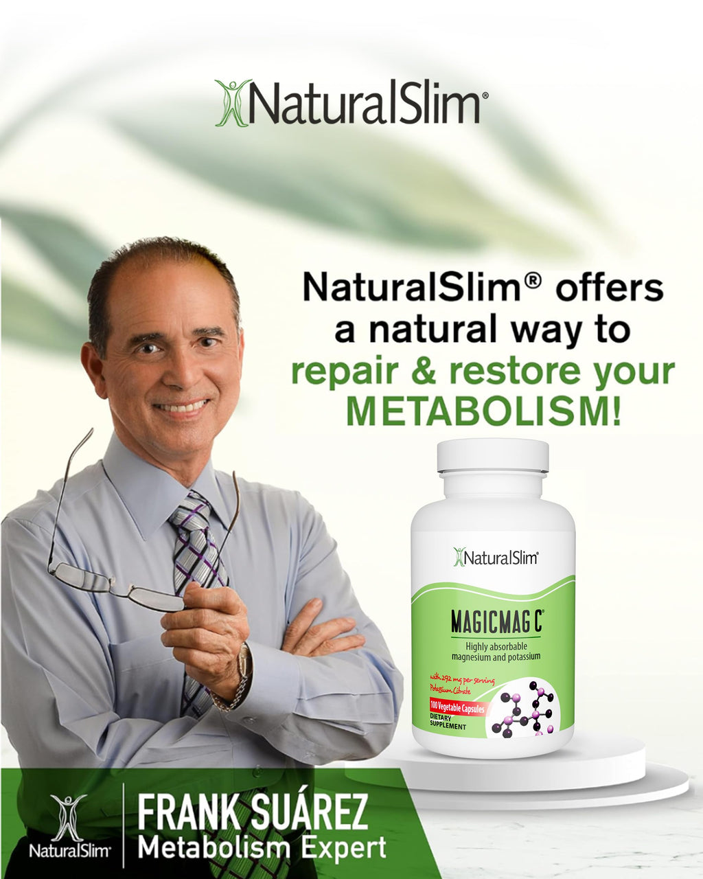 MagicMag C by NaturalSlim, Magnesium Citrate Capsules for Muscle Relaxation, Sleep Quality, Nerve Function & Electrolyte Support, Daily Magnesium Supplement