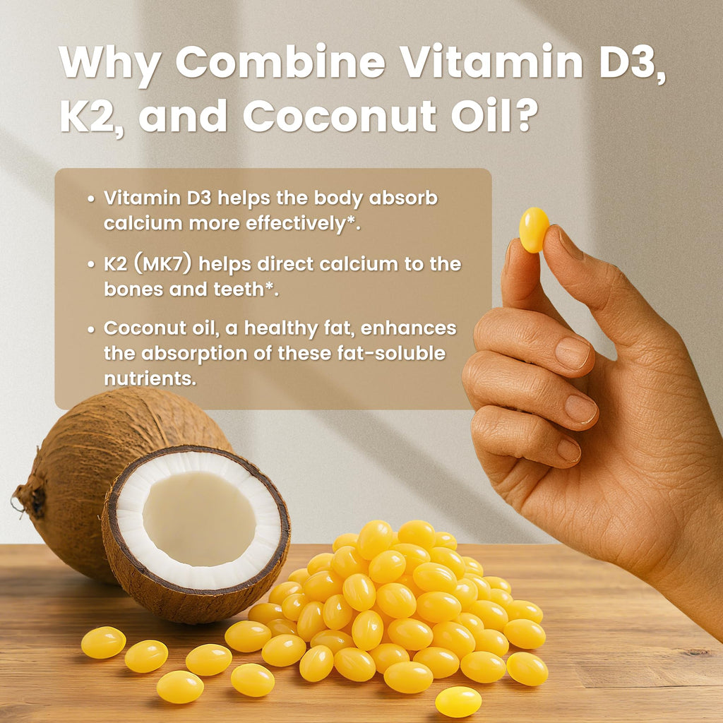 VEV Corefeel Vitamin D3 K2 10,000 IU, 200 mcg MK-7, 300 Coconut Oil Softgels, 2 in 1 Vitamins Supplement D & K (Include MK7), Easy to Swallow