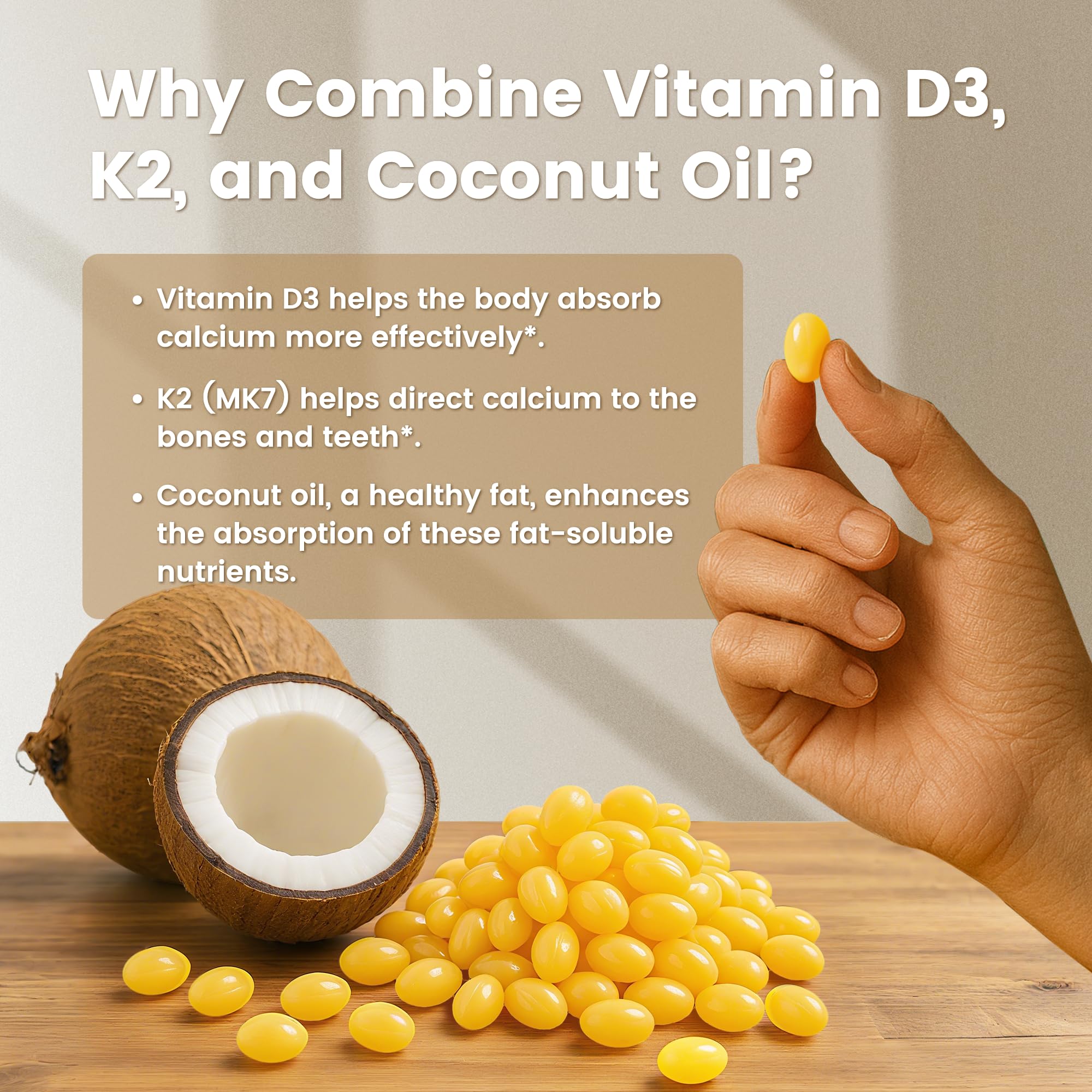 VEV Corefeel Vitamin D3 K2 10,000 IU, 200 mcg MK-7, 300 Coconut Oil Softgels, 2 in 1 Vitamins Supplement D & K (Include MK7), Easy to Swallow