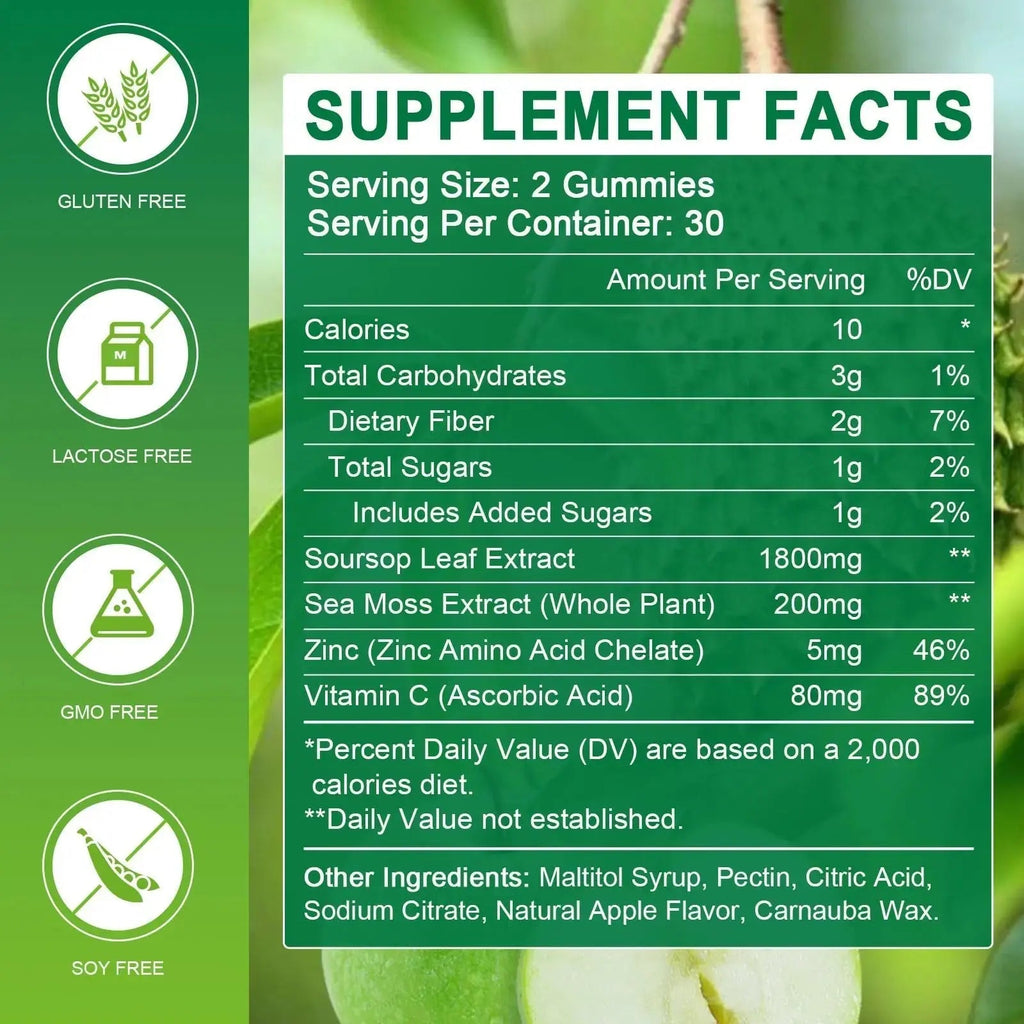 WOGORGT Soursop Graviola Gummies - Soursop Multivitamin Gummies with 200mg Sea Moss Extract for Antioxidant WOGORGT Au supplements