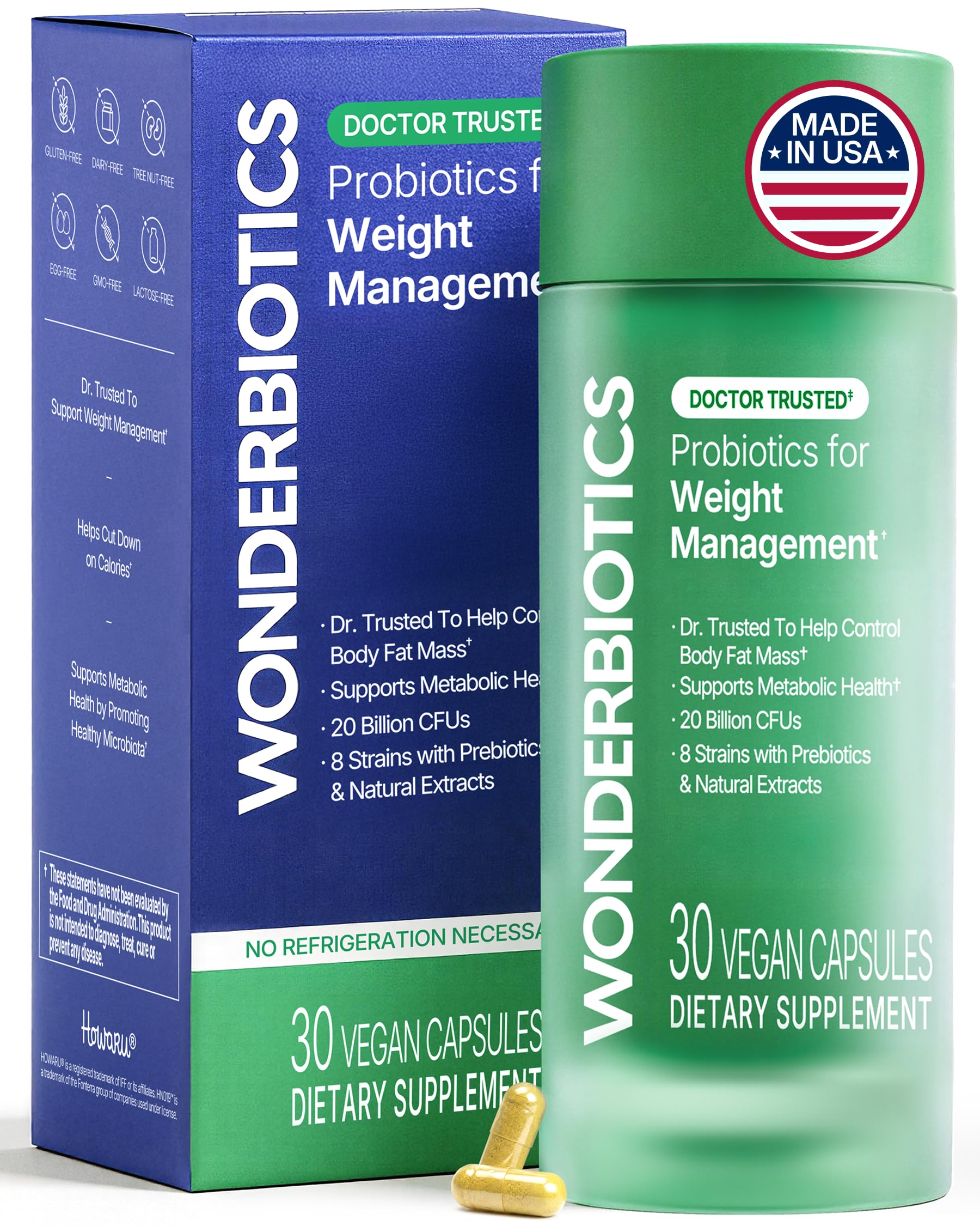 WonderBiotics Weight Management Probiotics for Women - Appetite Suppressant  + 8 Clinically Strains - Safe & Natural Loss, Belly Fat, No Side Effects - 30 CT