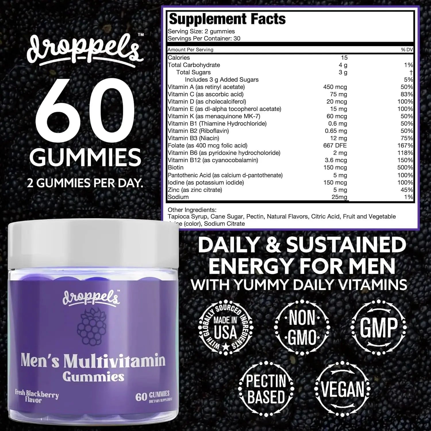 Droppels His & Hers Bundle: Men's & Women's Multivitamin Gummies | Vegan, Non-GMO, Pectin-Based | BlackBerry & Peach Tea Flavors Droppels Au supplements