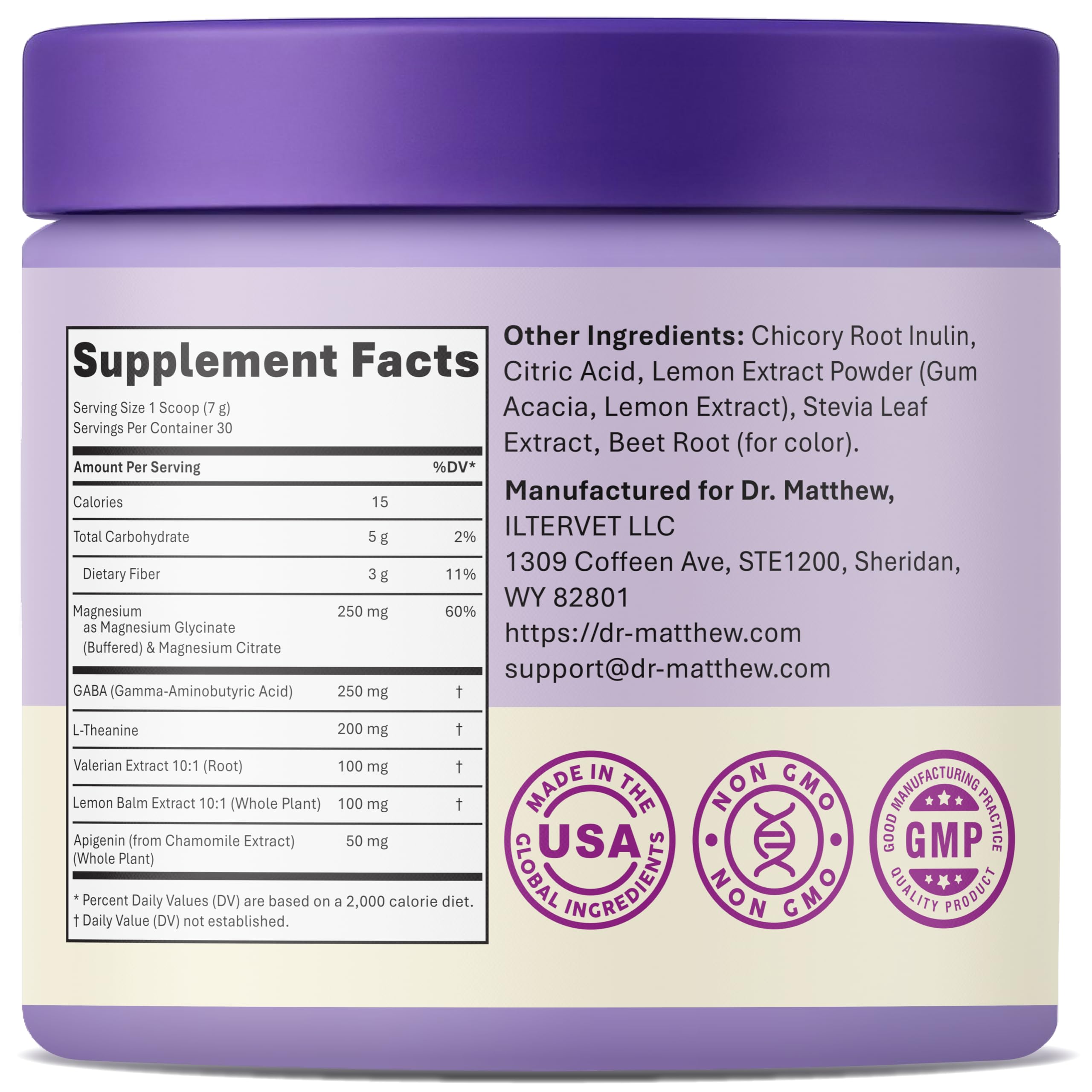 Magnesium Glycinate Powder for Sleep - Magnesium Sleep Aid Without Melatonin - Natural Sleep Drink Mix with GABA, L-Theanine, Apigenin, Valerian & Lemon Balm Dr. Matthew Au supplements