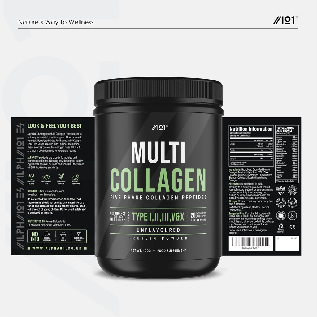 Multi Collagen Protein Powder (400g) - Types I, II, III, V & X - Hydrolyzed Grass Fed Bovine, Wild Caught Fish ALPHA01 Au supplements