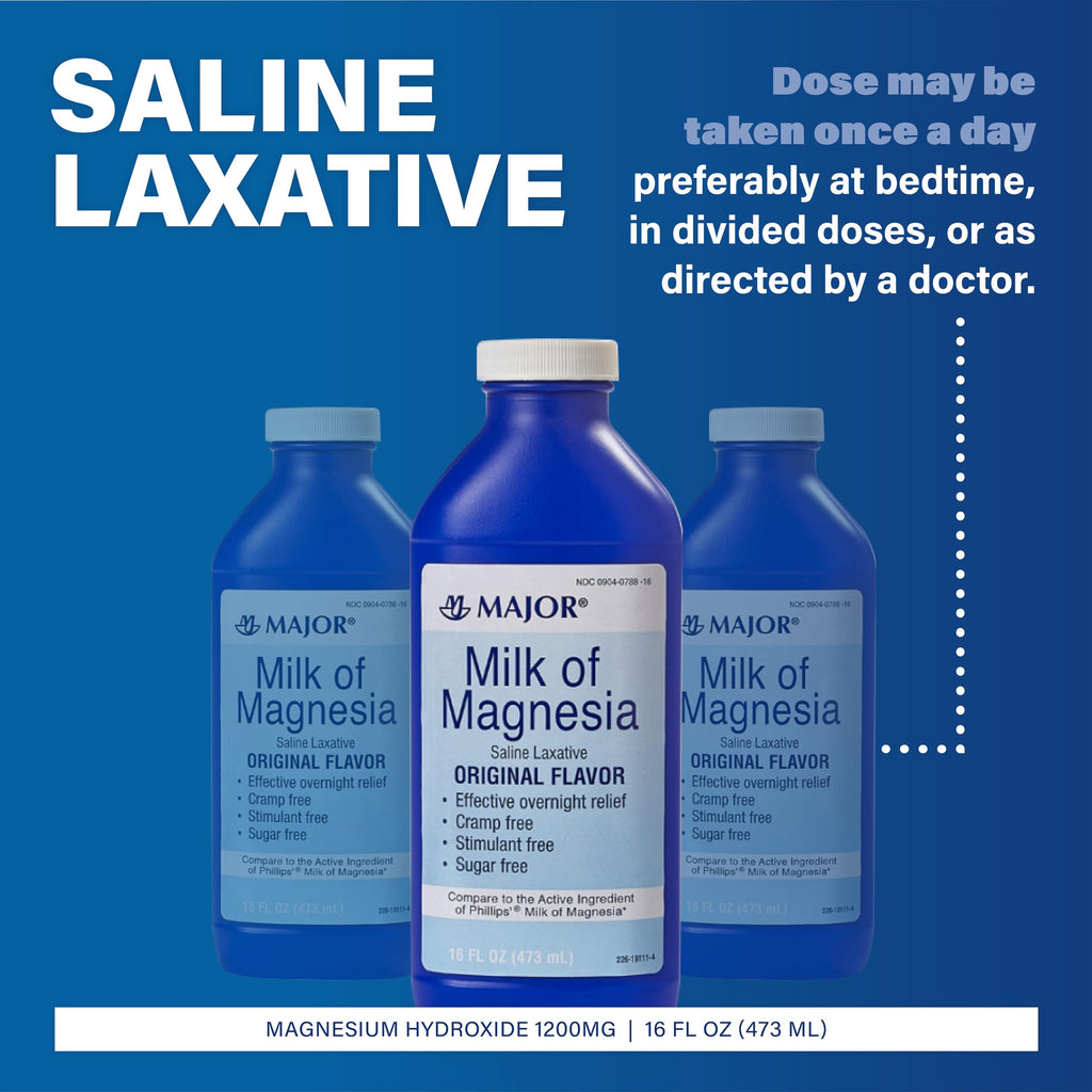 MAJOR Milk of Magnesia Saline Laxative - Original Flavor - Effective Overnight Relief - Stimulant-Free, Sugar-Free - 16 Fl Oz MAJOR Au supplements