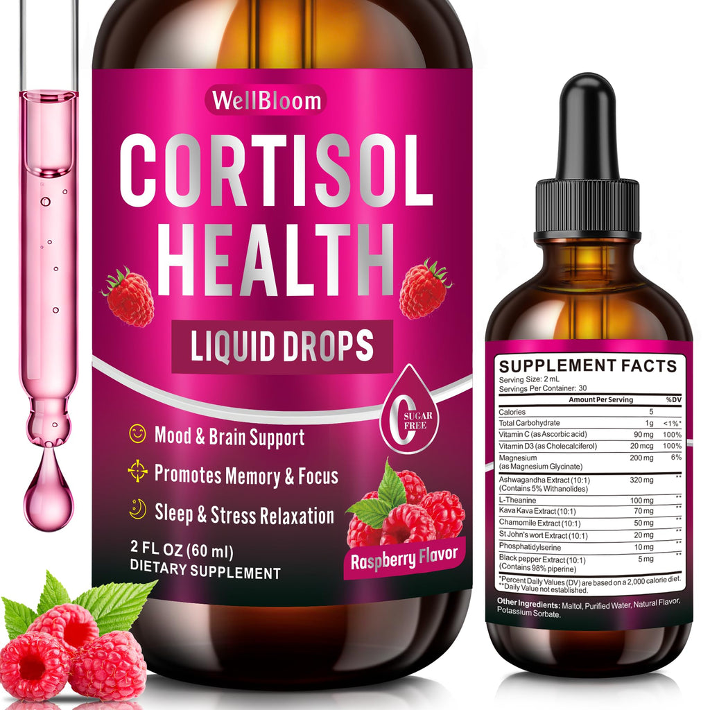 WellBloom Cortisol Reducer for Women & Men with Magnesium Glycinate, Ashwagandha, L-Theanine - Supports Stress Relief, Sleep & Heart Health, Nerves, Muscles - 2 Fl Oz WellBloom Au supplements