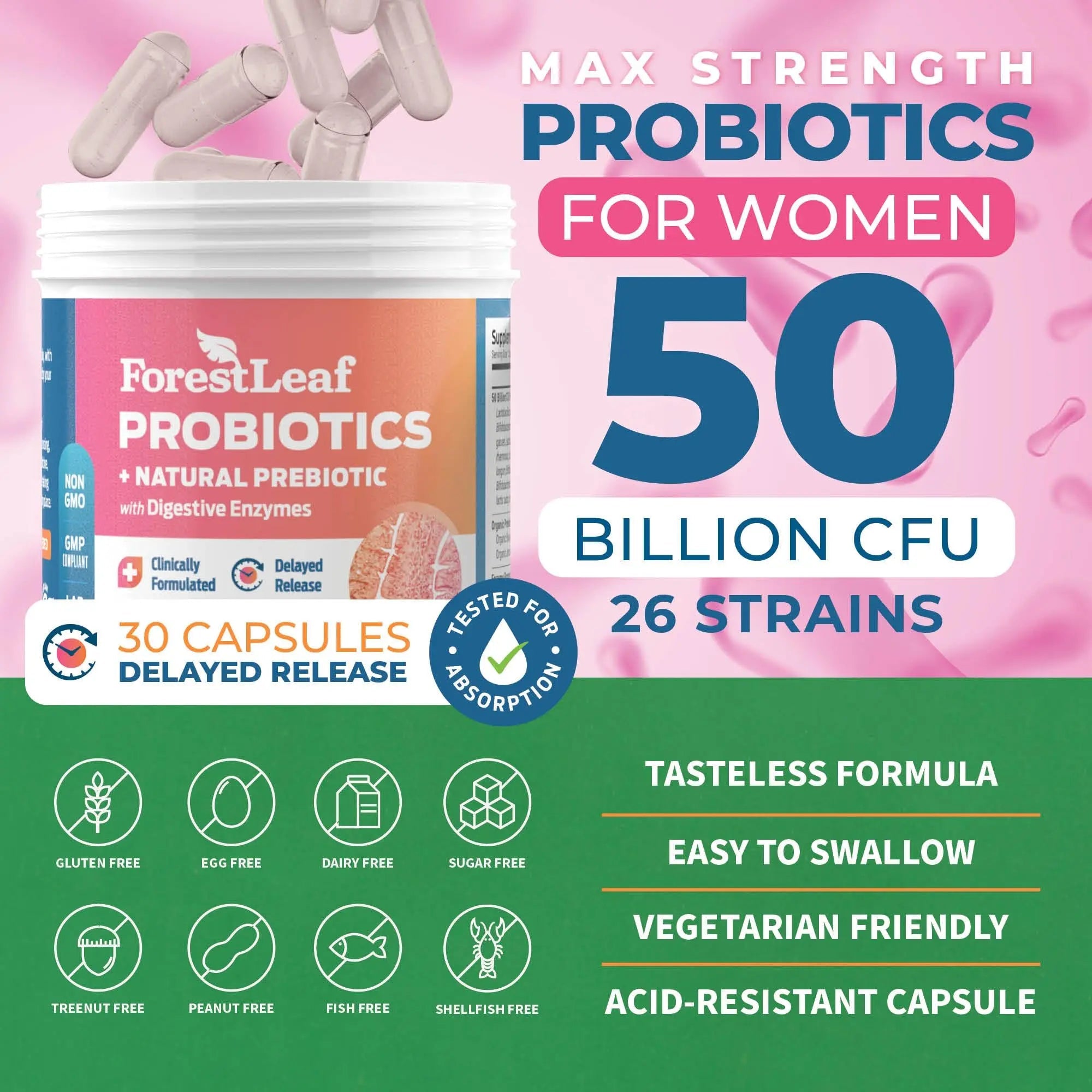 ForestLeaf Womens Probiotic 50 Billion CFU with Organic Prebiotics, Digestive Enzymes ForestLeaf Au supplements