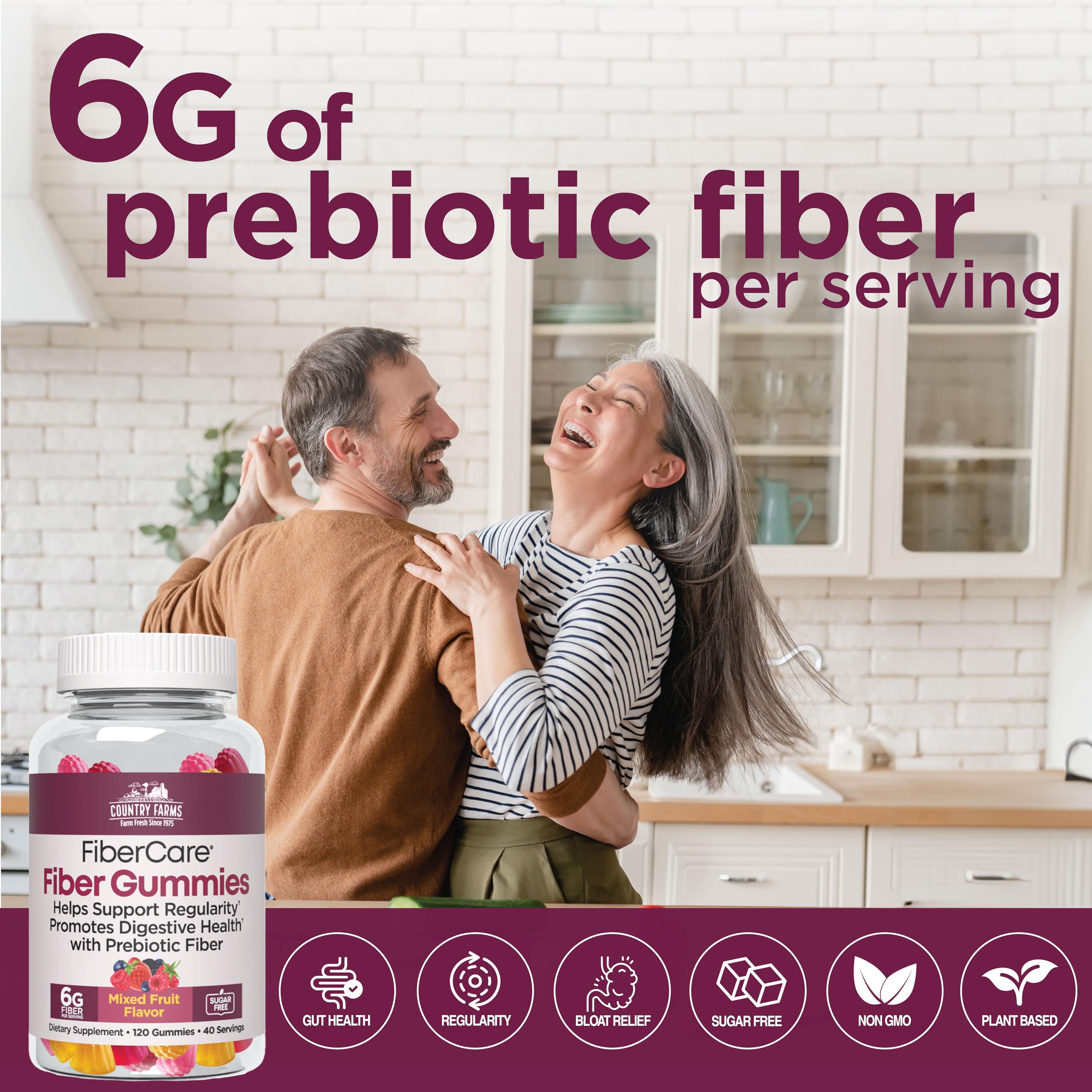 Country Farms Fiber Care Prebiotic Gummies, 6g of Fiber Per Serving, GLP-1 Booster, FOS from Beets, Digestive Health and Bloat, Supports Regularit