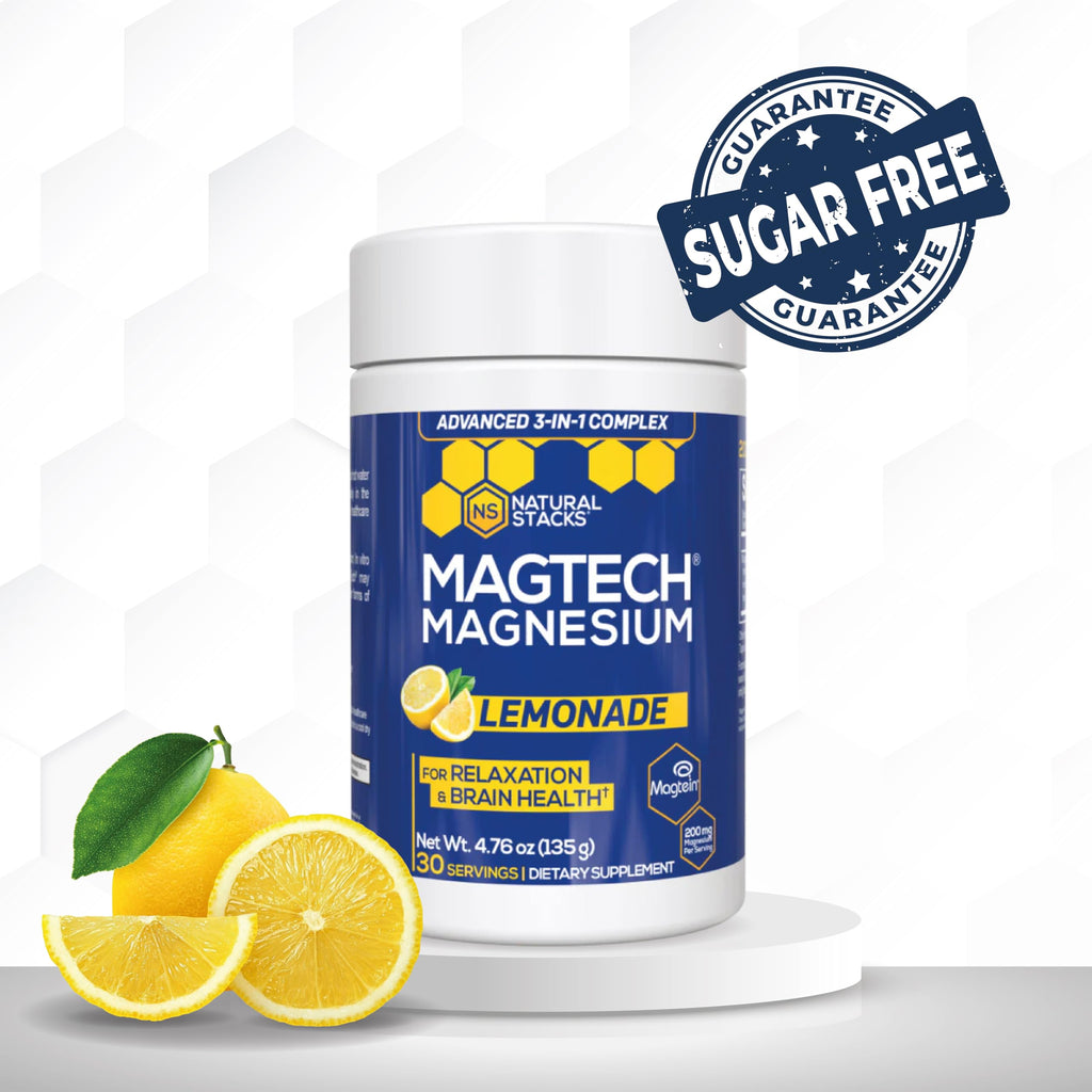 Magtein Magnesium L-Threonate, Glycinate & Taurate - MagTech Magnesium Powder - Sugar Free Lemonade Drink - 200mg Chelated Triple Complex - Supports Relaxation & Brain Health* - 30 Servings NATURAL STACKS Au supplements