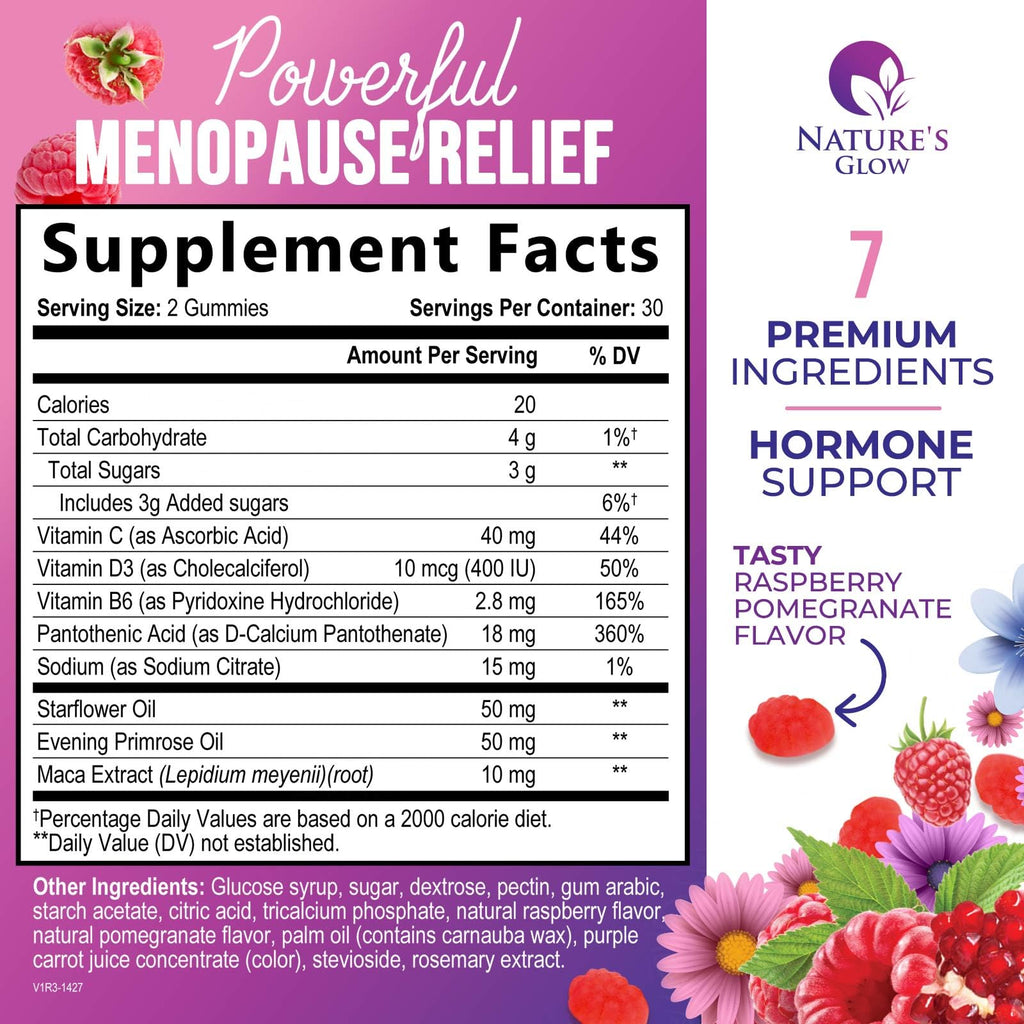 Menopause Supplement for Women - Complete Multi-Benefit Menopause Relief Gummy for Mild Hot Flashes & Night Sweats, Natural Balance & Energy Support, Menopausal Vitamins, Gluten Free - 60 Gummies Nature's Glow Au supplements