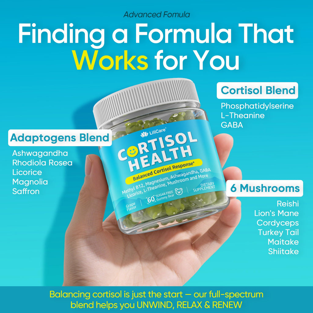 Cortisol Gummies for Women & Men, Sugar Free Cortisol Reducer Supplements w/ Magnesium, Ashwagandha, Mushroom, L-theanine, Rhodiola, Vitamin B6 B12 for Cortisol Detox, Relax, Sleep Support 2 Pack LILICARE Au supplements