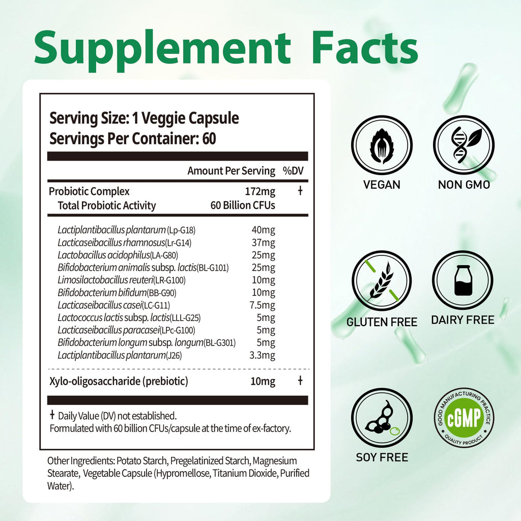 BioJhchang Probiotics Supplements 60 Billion CFUs 11 Diverse Strains Natural Prebiotics for Immune, Digestive Gut Health Supports Occasional Constipation Diarrhea Gas Bloating for Women & Men BioJhchang Au supplements