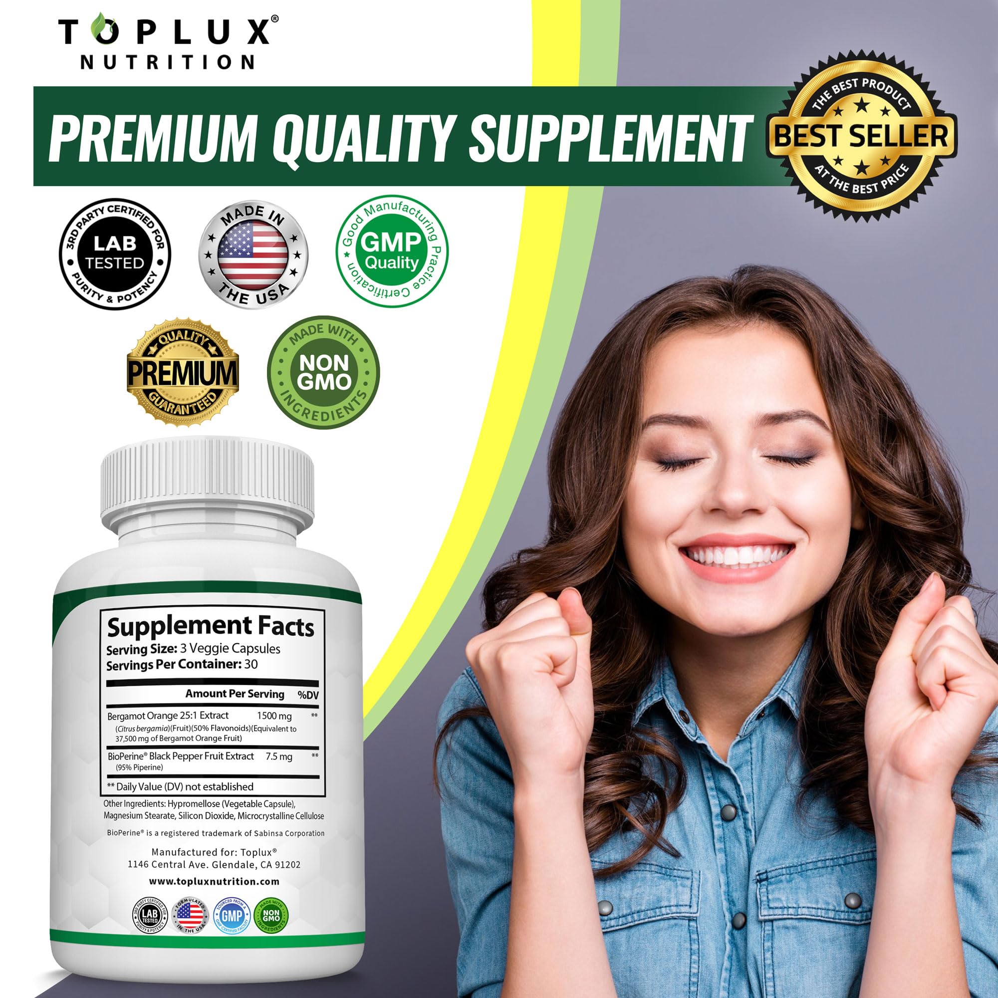 Citrus Bergamot Supplement 1500mg - 25:1 Bergamot Extract to Support Overall Health, Immune System, Potent Antioxidant High Absorption Natural