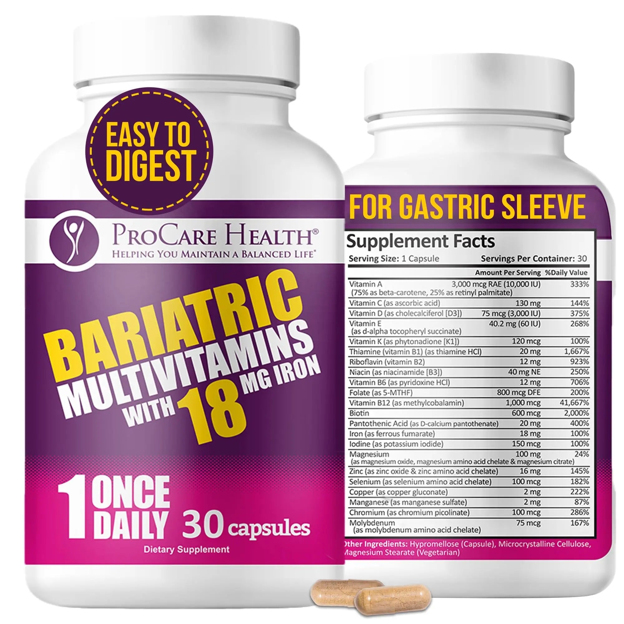 ProCare Health Bariatric Multivitamin with Iron 18mg (30 Easy to Swallow Capsules) - Post Op Bariatric Vitamins ProCare Health Au supplements