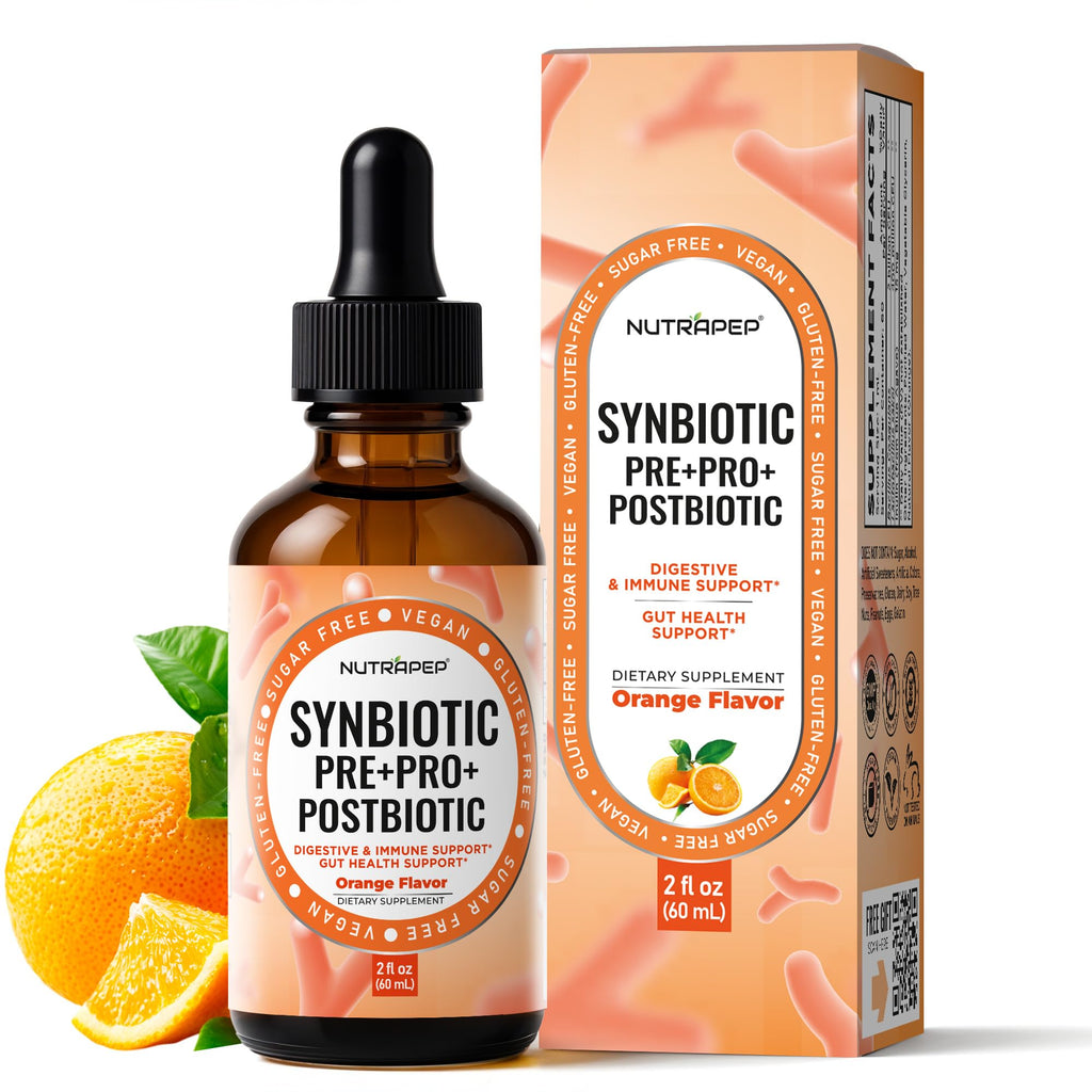 NutraPep Synbiotic Liquid Drops - Probiotic Prebiotic & Postbiotic Supplement for Adults Kids Ages 4+ - Daily Synbiotic for Gut Health Digestive & Immune Support