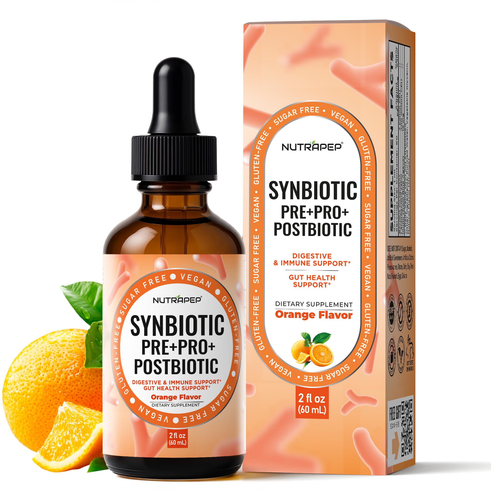 NutraPep Synbiotic Liquid Drops - Probiotic Prebiotic & Postbiotic Supplement for Adults Kids Ages 4+ - Daily Synbiotic for Gut Health Digestive & Immune Support
