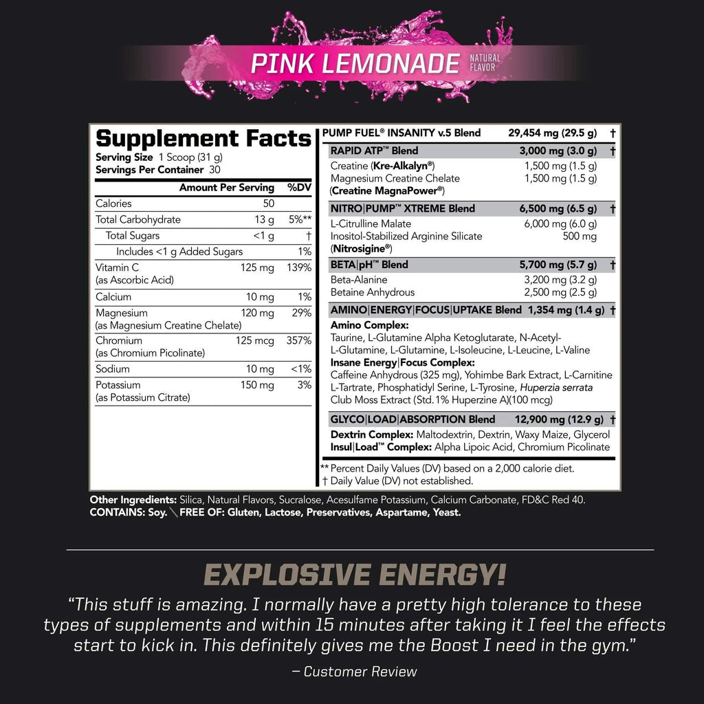 PMD Sports Ultra Pump Fuel Insanity - Pre Workout – Pink Lemonade (30 Servings) Sports PMD Au supplements
