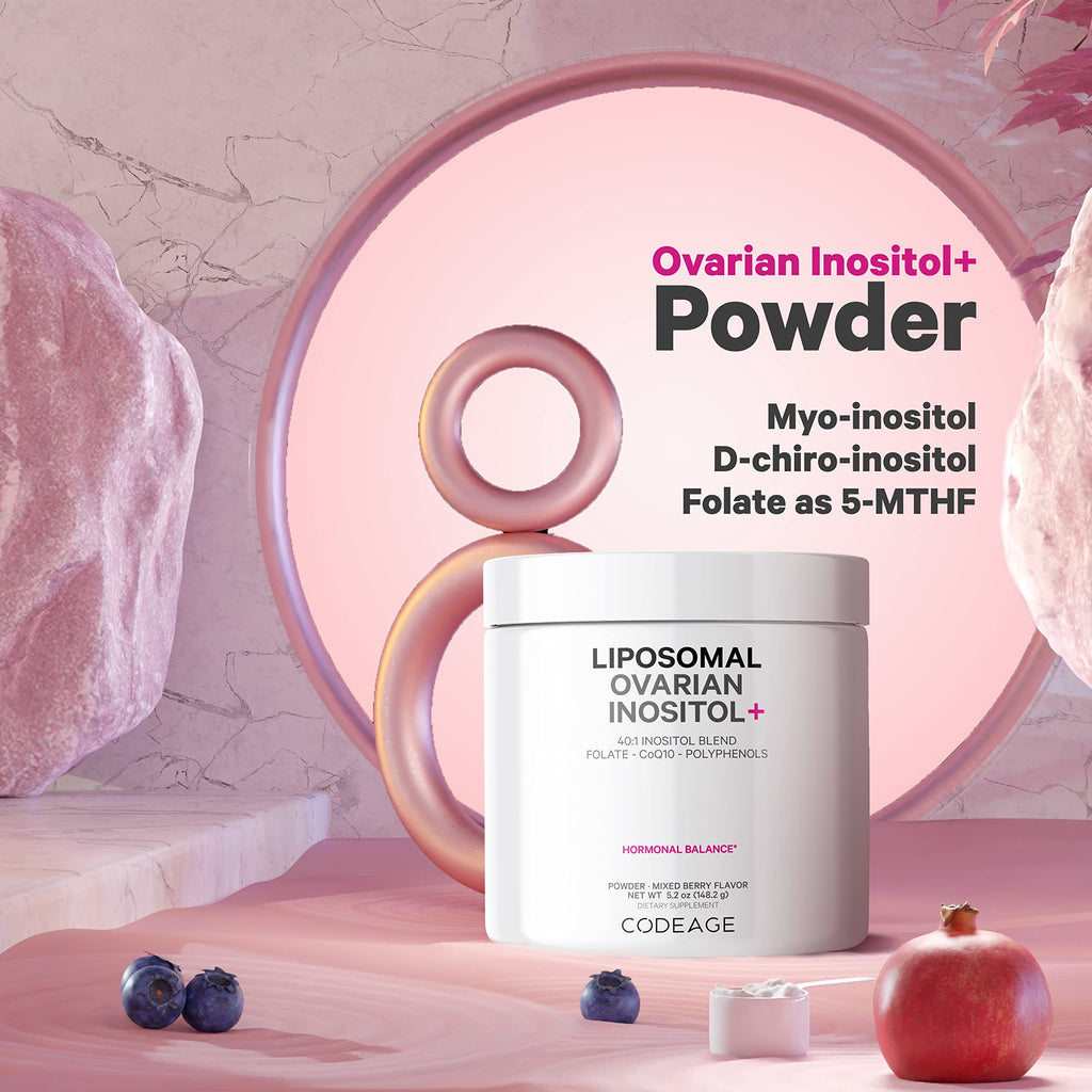 Codeage Liposomal Ovarian Inositol Powder - Myo-Inositol & D-Chiro-Inositol 40:1 Blend, Folate 5-MTHF, CoQ10, Pomegranate & Wild Blueberry - 2-Month Supply - Mixed Berry Flavor - Non-GMO, 60 Servings Codeage Au supplements