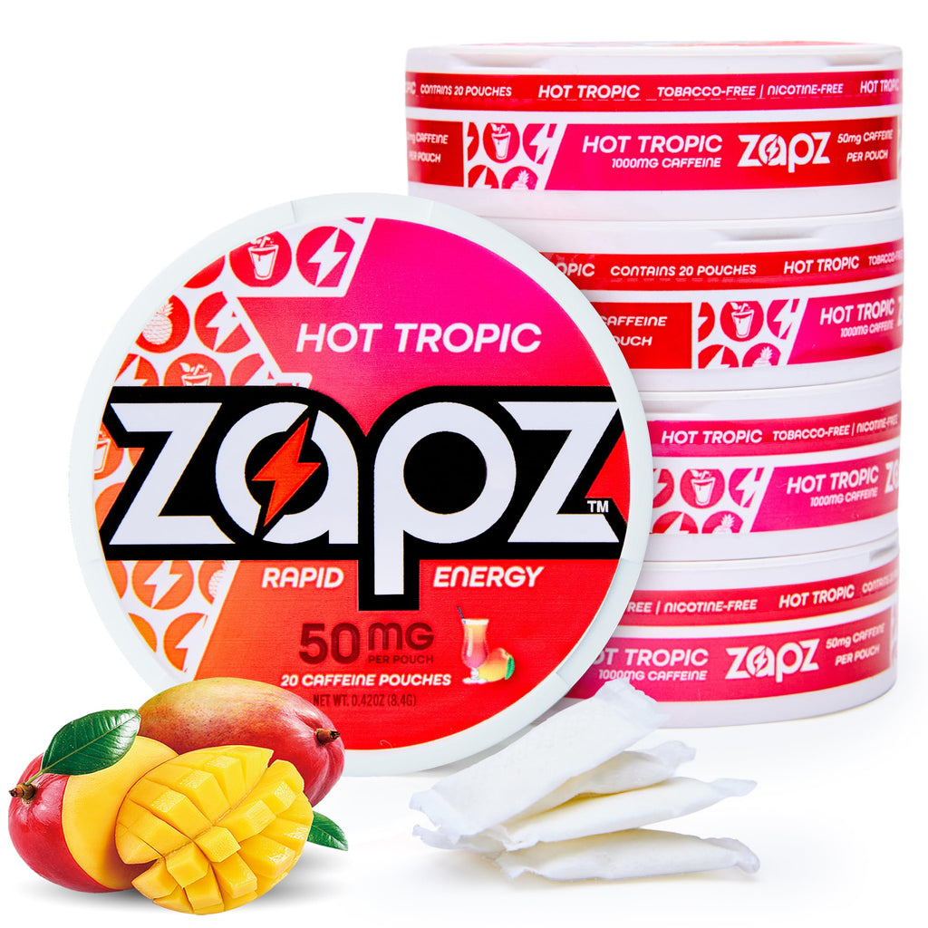 ZAPZ Caffeine Pouches, Hot Tropic, 5 Cans x 20 Count, Energy Pouches with 50mg Caffeine, Nootropic Focus Support, Niacin, L-Theanine, L-Tyrosine, Sugar Free, No Coffee Grinds ZAPZ Au supplements