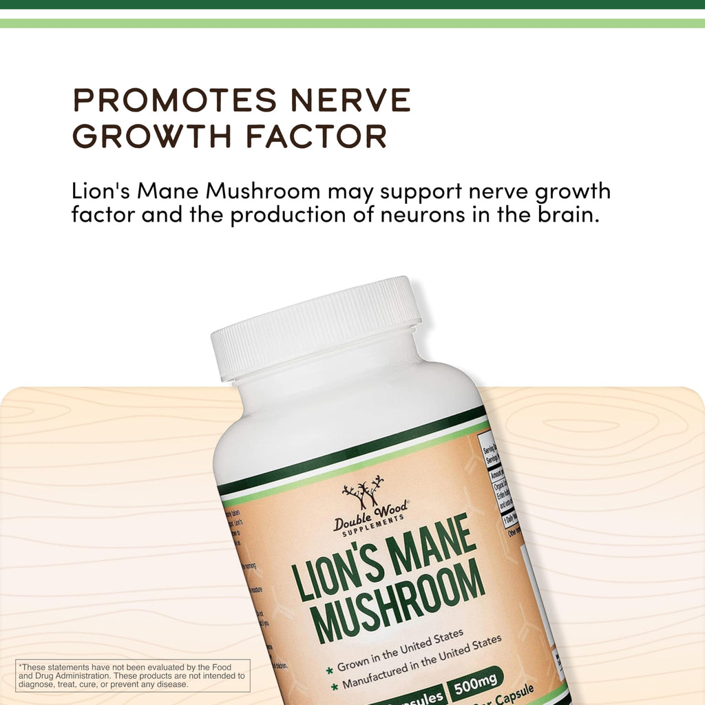 Organic Lions Mane Mushroom Capsules (120 Count), for Focus Support and Immune Health, Third Party Tested and Grown in The USA - by Double Wood Double Wood Supplements Au supplements