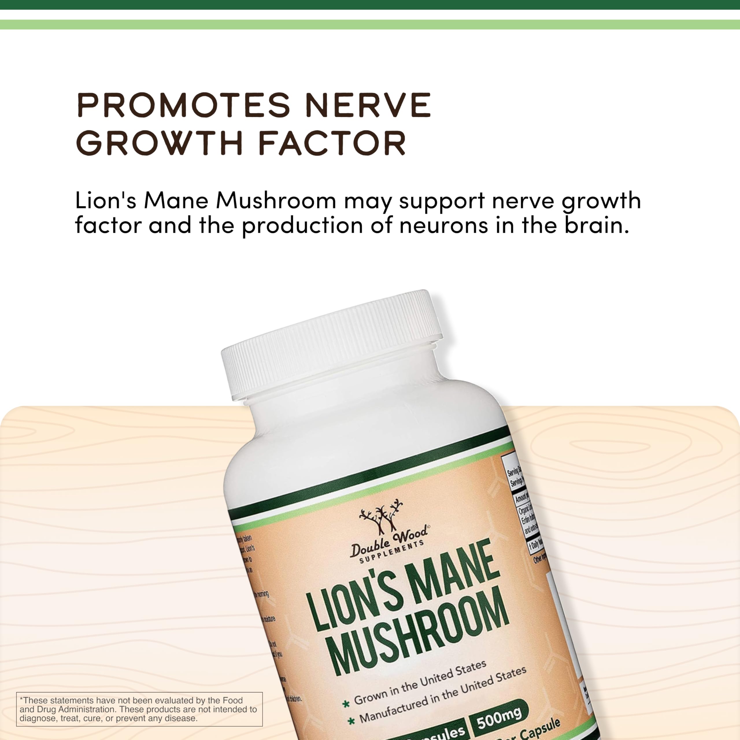 Organic Lions Mane Mushroom Capsules (120 Count), for Focus Support and Immune Health, Third Party Tested and Grown in The USA - by Double Wood Double Wood Supplements Au supplements