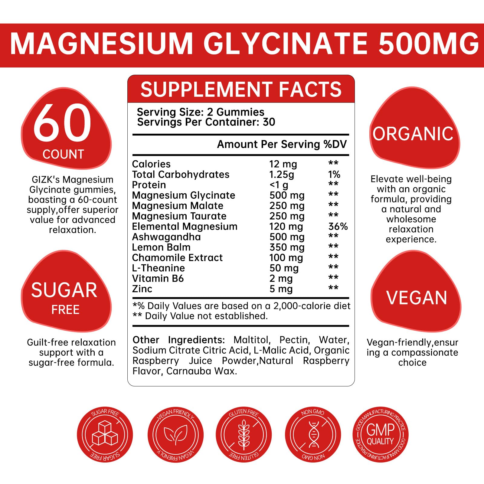 Magnesium Glycinate Gummies 500mg – Sugar Free Magnesium Gummies for Sleep, Stress, Muscle & Nerve Support – for Adults & Kids 4+, Vegan, No Melatonin