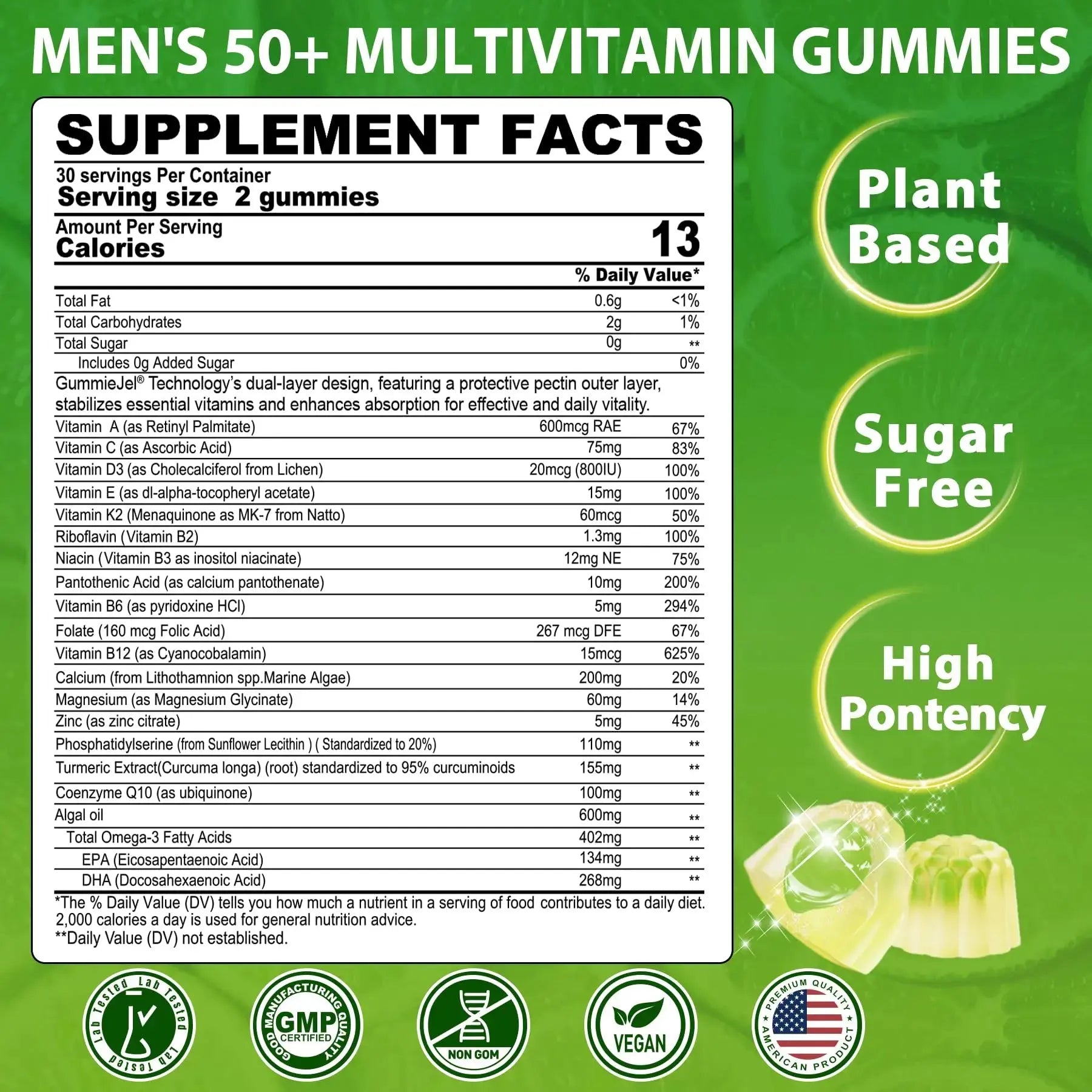 Multivitamin for Men 50 + Plus, Sugar Free Men Multivitamins Gummies w/Omega-3, Coq10, D3k2, Calcium, Magnesium NEVISS Au supplements